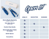 Zibra Open-It! All-In-One Multi Tool with Heavy-Duty Scissors, Box Cutter, Screwdriver, and Package Opener, Blue