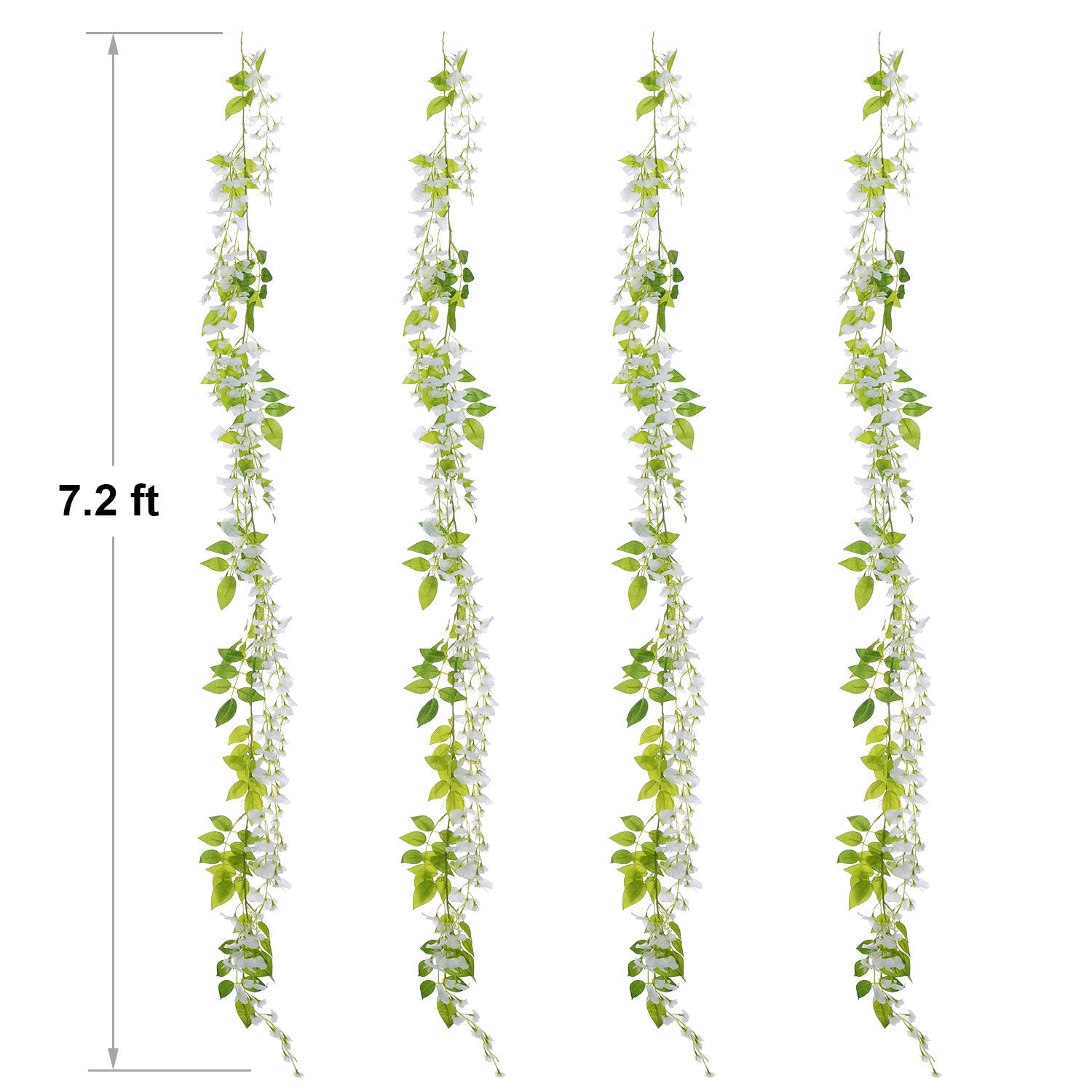 Lvydec Wisteria Artificial Flowers Garland, 4Pcs Total 28.8ft White Artificial Wisteria Vine Silk Hanging Flower for Home Garden Outdoor Ceremony Wedding Arch Floral Decor