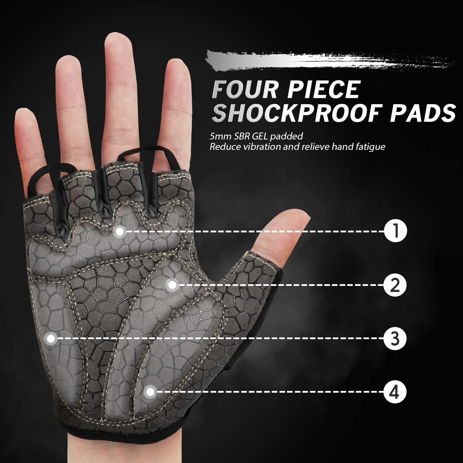 HTZPLOO Bike Gloves - Cycling & Biking Gloves for Men & Women with Anti-Slip, Shock-Absorbing Pad, Light Weight, Nice Fit, Half Finger (Black, Large)