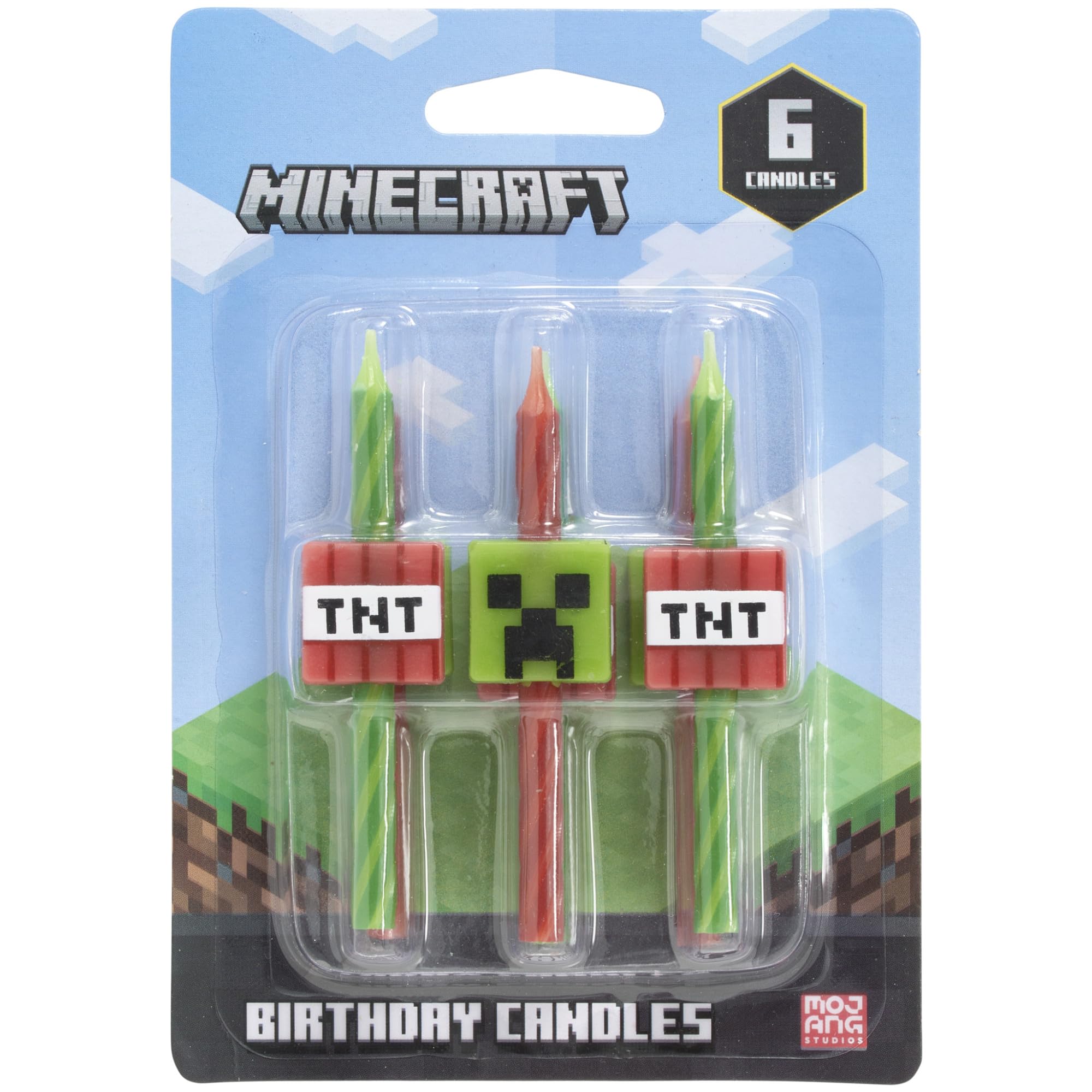 Minecraft Birthday Cake Candles | 6 Birthday Candles for Cake Decorations, Red & Green Striped Candles, Cake Toppers for Minecraft Party