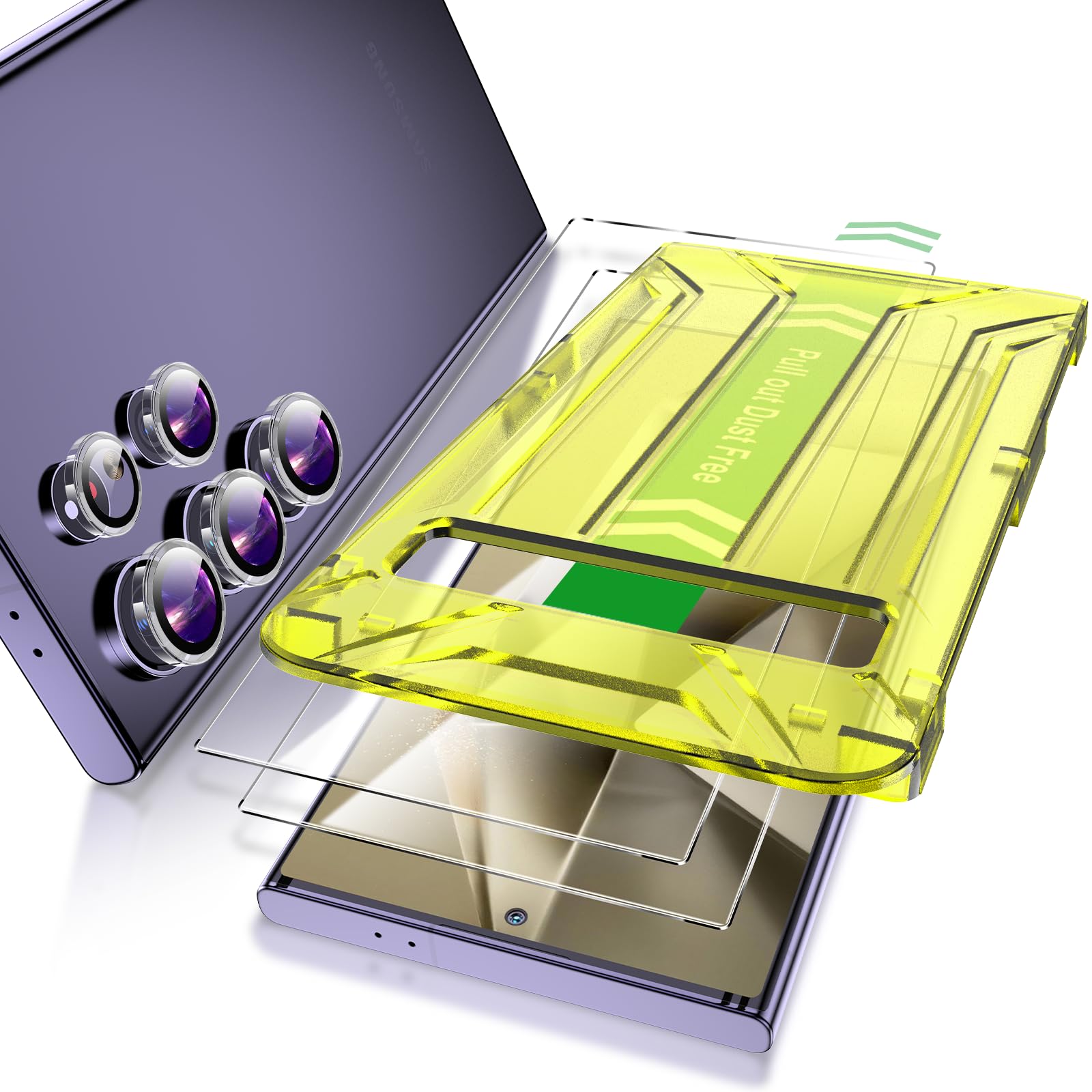 Fotbor [2+3 Pack for Samsung Galaxy S24 Plus Screen Protector and Camera Lens Protector, [Dust-Free] Easy Installation, Fingerprint Unlocking Support, 6.7 inch Tempered Glass, Case Friendly HD Clear