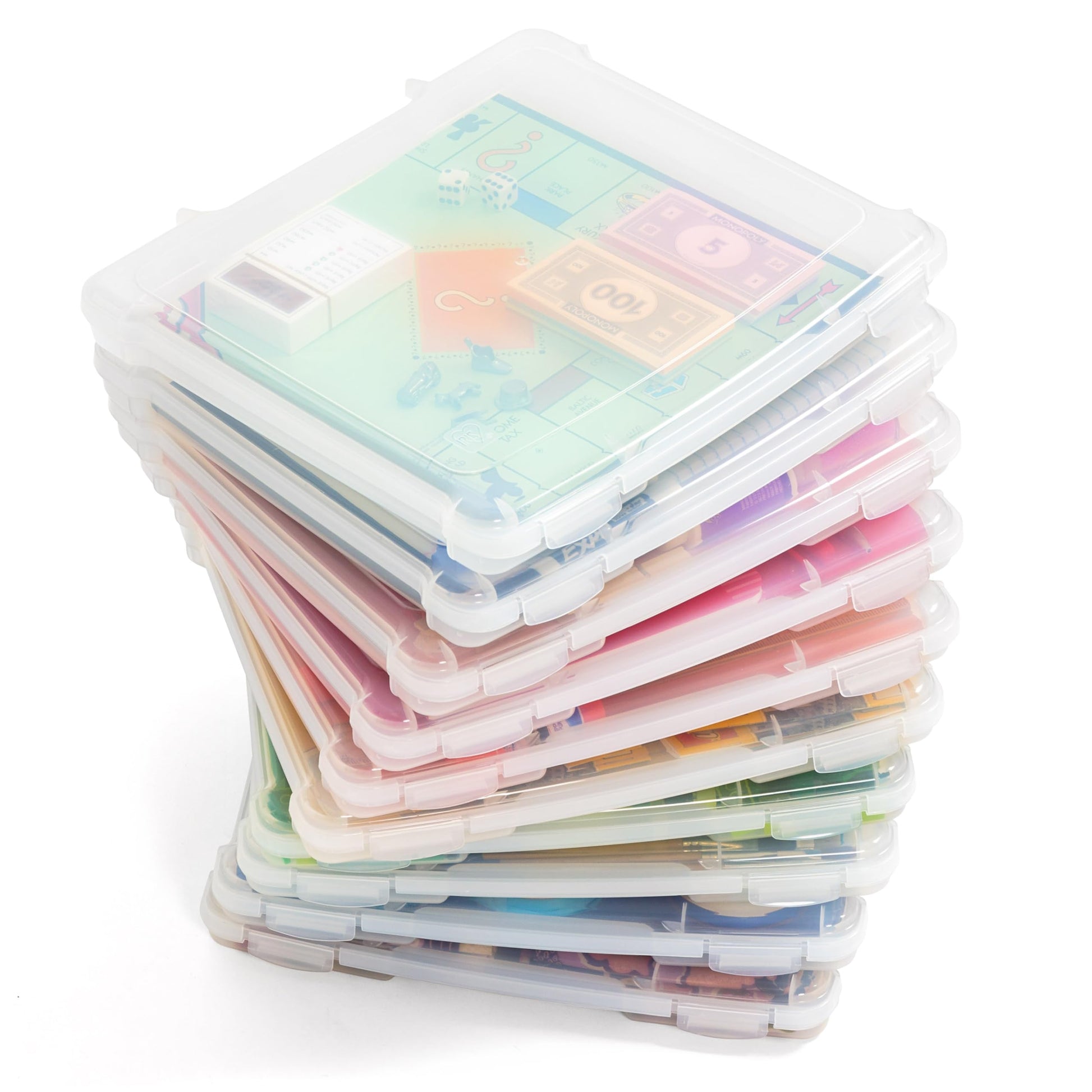 IRIS USA Portable Board Game Organizer Plastic Project Storage Case Box with Snap-Tight Latch, 10-Pack, Fits 8.5" x 11" Papers, for Games Puzzle Magazine Document Craft Hobby Art Supplies, Slim, Clear