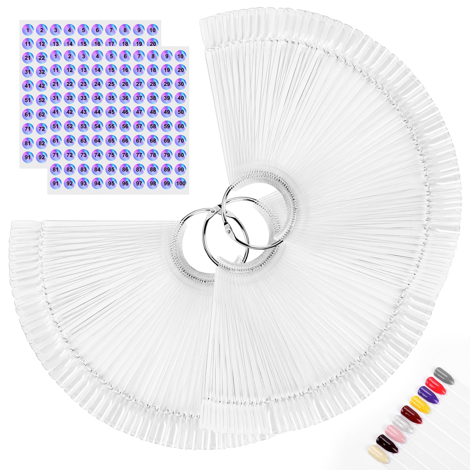 150pcs Nail Swatch Sticks with Ring and Number Stickers, Color Swatches for Nail Polish Display Nail Art Supplies for Nail Techs Must Haves Nail Stuff