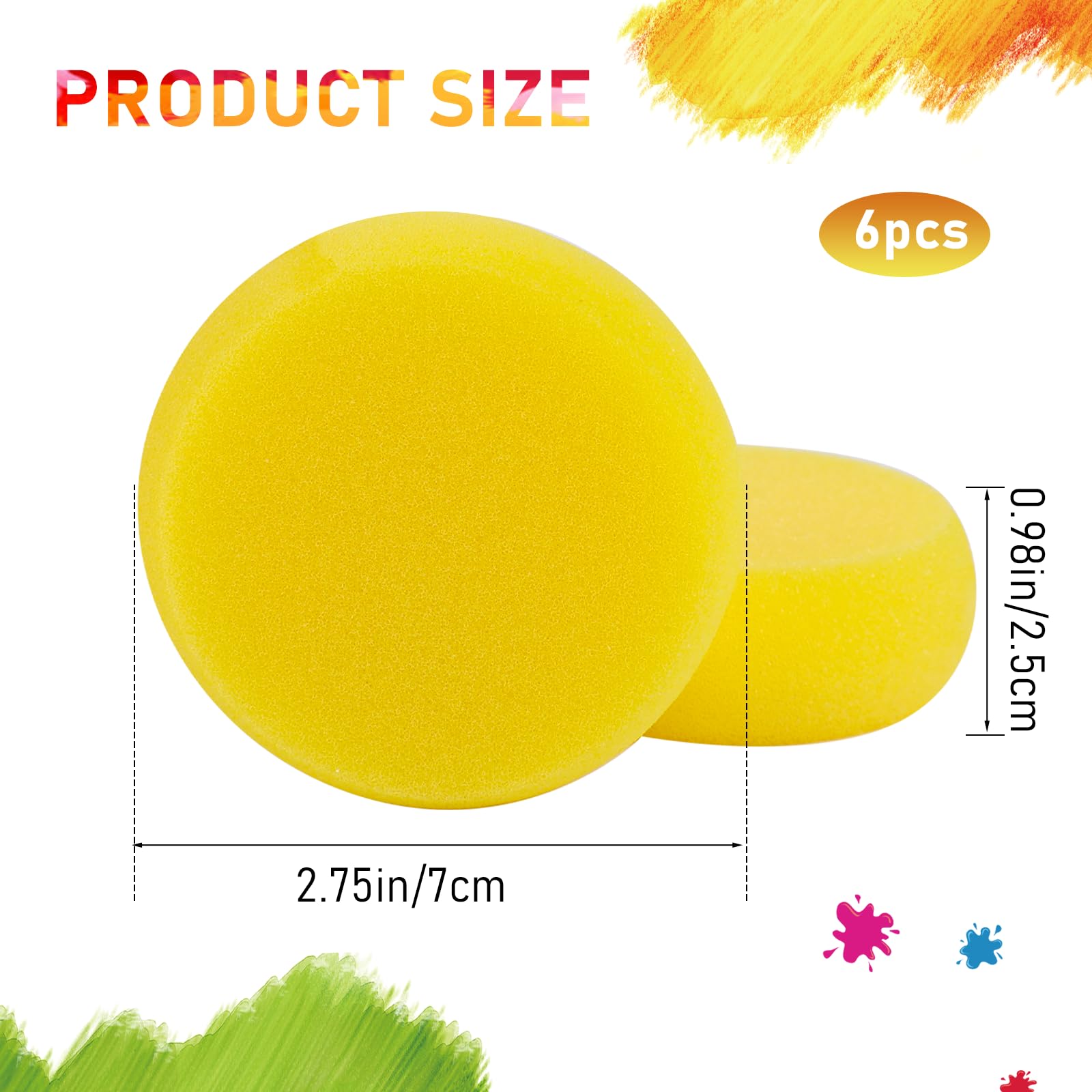 6 Pcs Pottery Sponges, Round Painting Sponge 3inch Yellow Artist Sponges Craft Clay Sponge Watercolor Sponges for Face Painting Pottery Ceramics Art Crafts