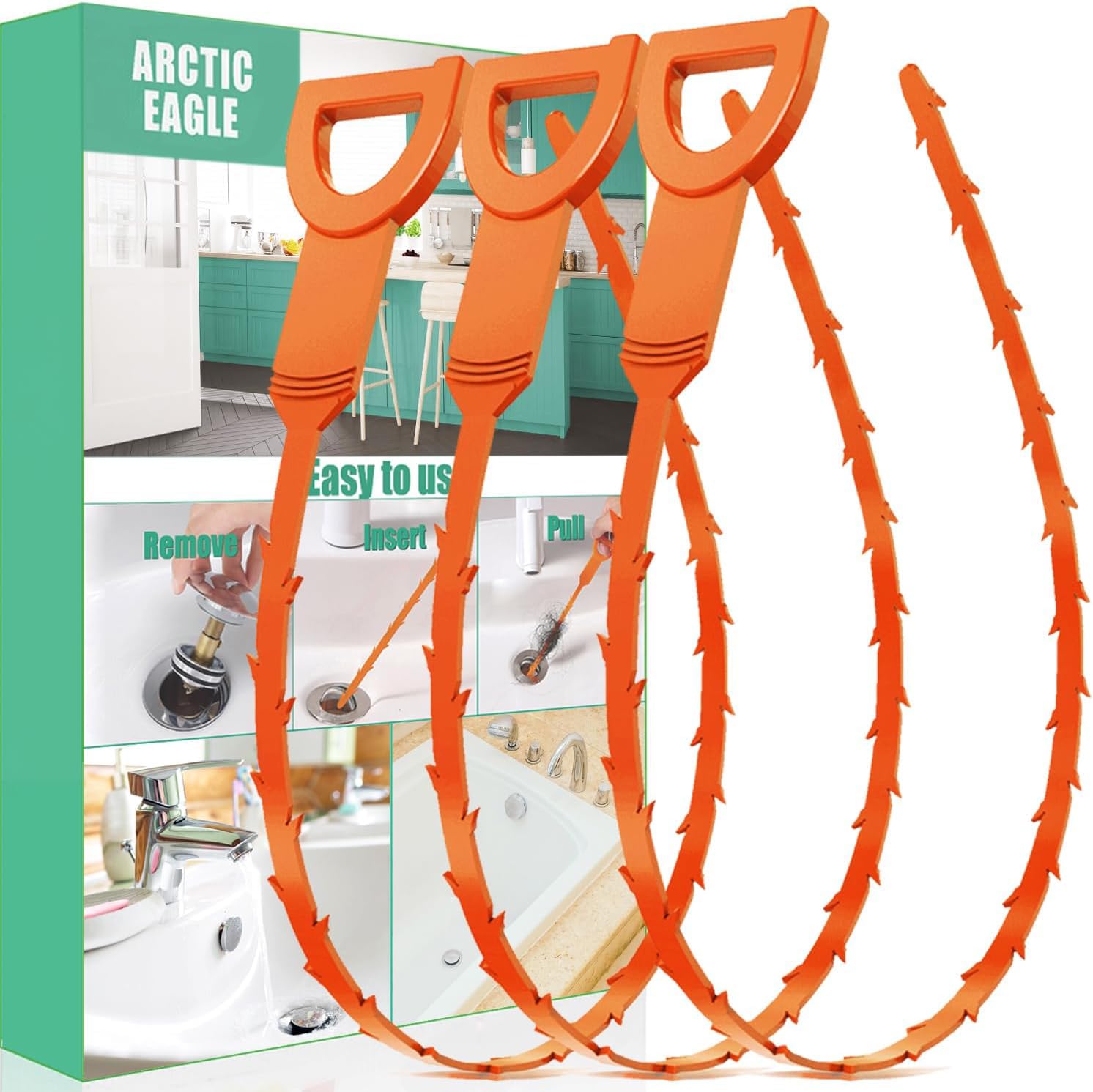 ARCTIC EAGLE Drain Snake Hair Drain Clog Remover - 3 Pack Shower Snake Sink Unclogger Tool with Exquisite Packaging
