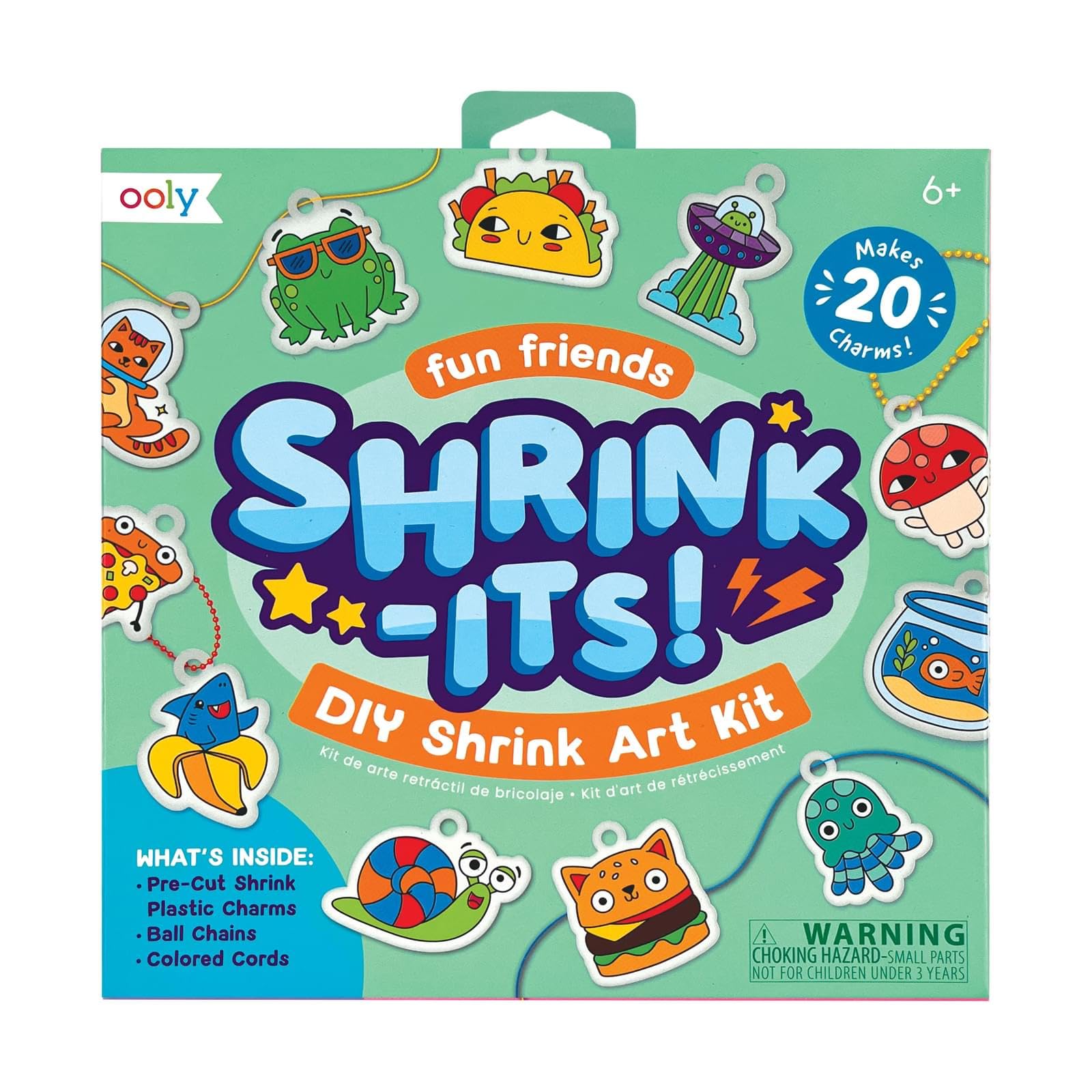 Ooly Shrink-Its! 28 PC DIY Shrinking Art Kit That Creates Charms and Tags, Includes 20 Plastic Pre Cut Charms and More! No Mess Art for Kids, DIY Creative Activity, Ideal Party Favor [Cute Crew]