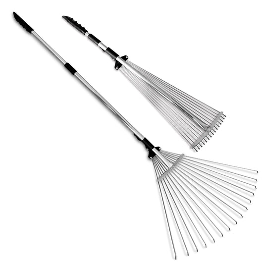 TABOR TOOLS Adjustable Metal Rake - Collapsible & Telescopic - Garden, Yard, & Lawn - Ideal for Leaves, Shrubs & Small Areas. J16A