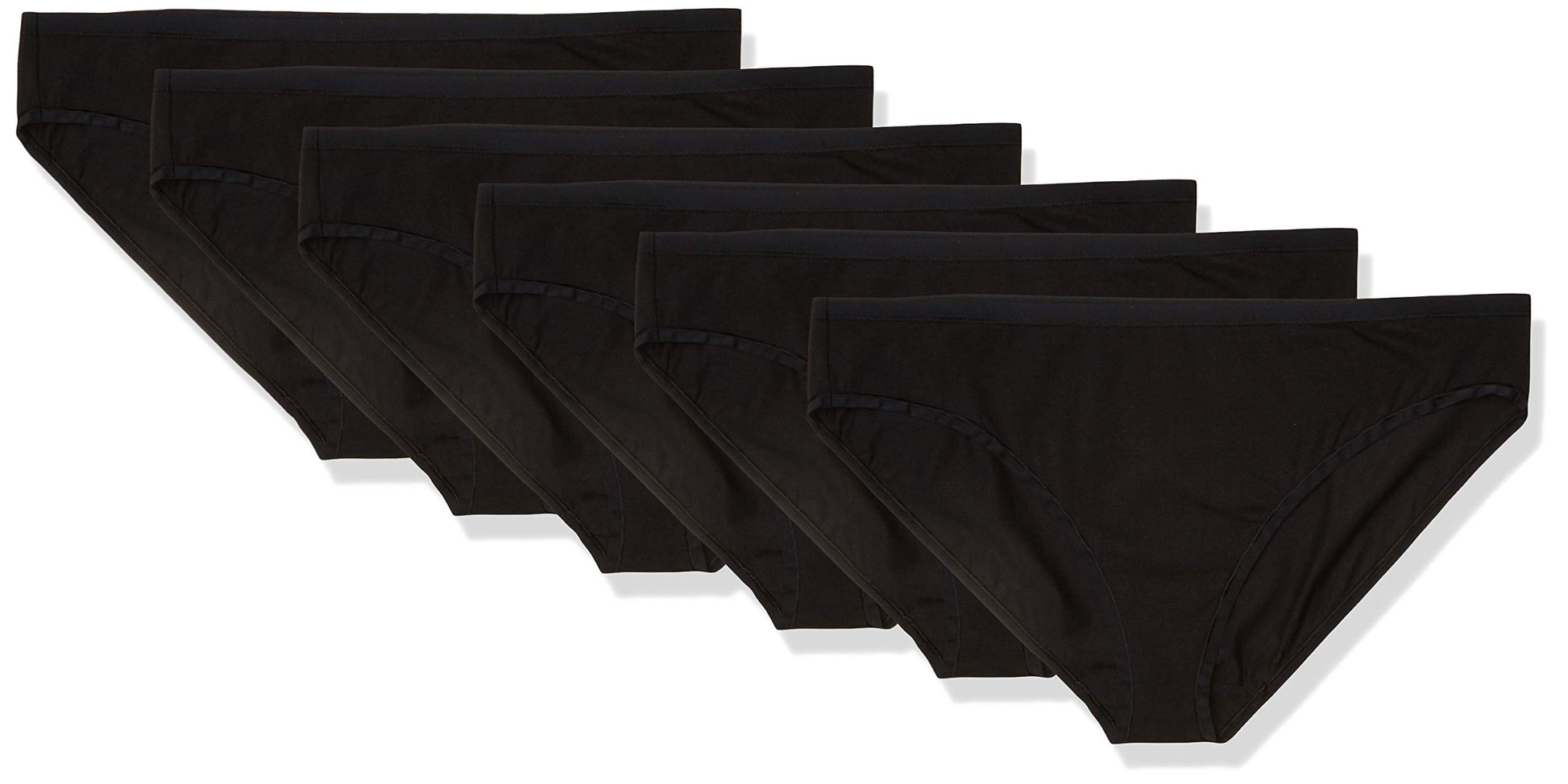 Amazon Essentials Women's Cotton Bikini Brief Underwear (Available in Plus Size), Pack of 6, Black, Large