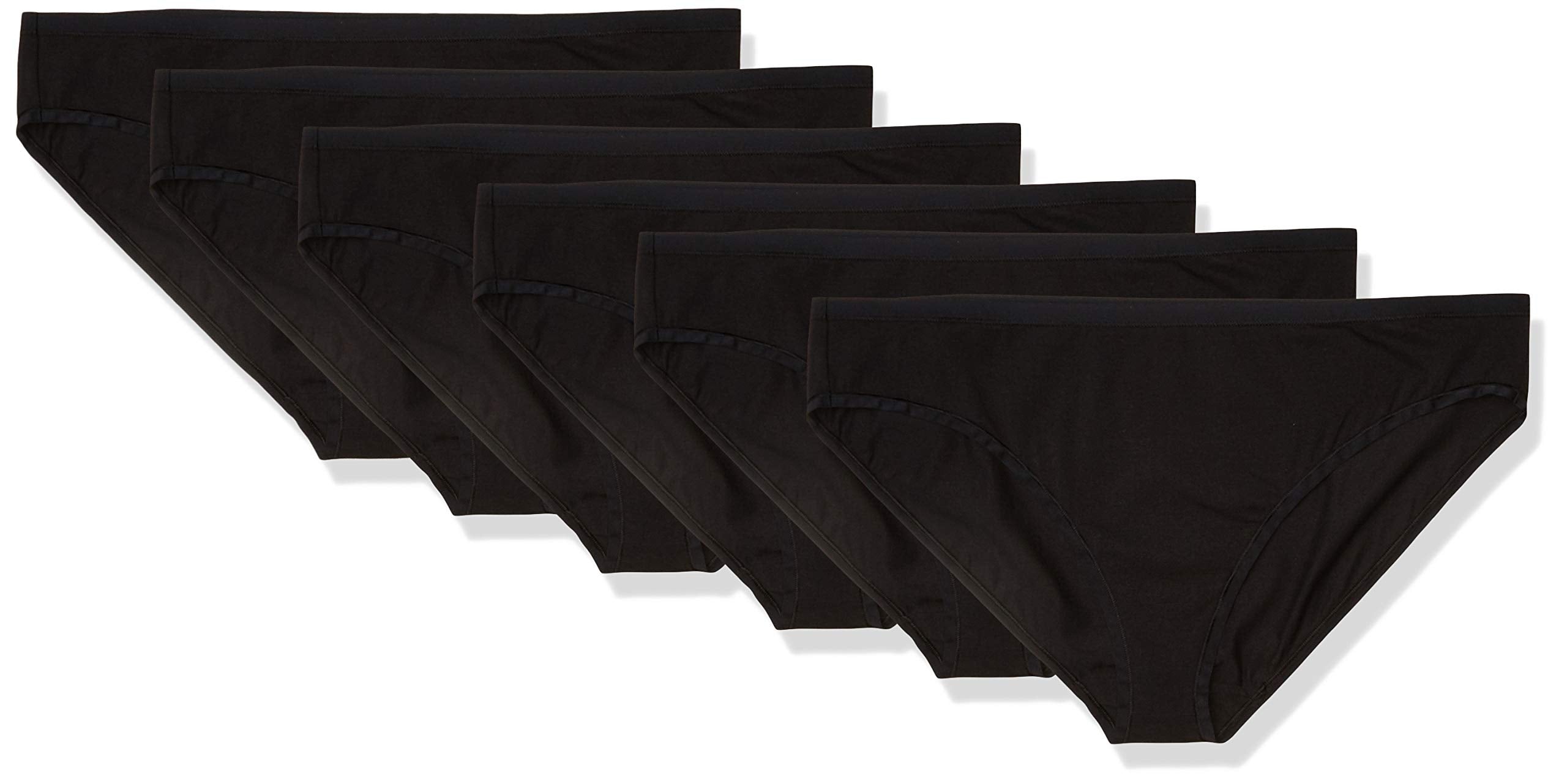 Amazon Essentials Women's Cotton Bikini Brief Underwear (Available in Plus Size), Pack of 6, Black, Large