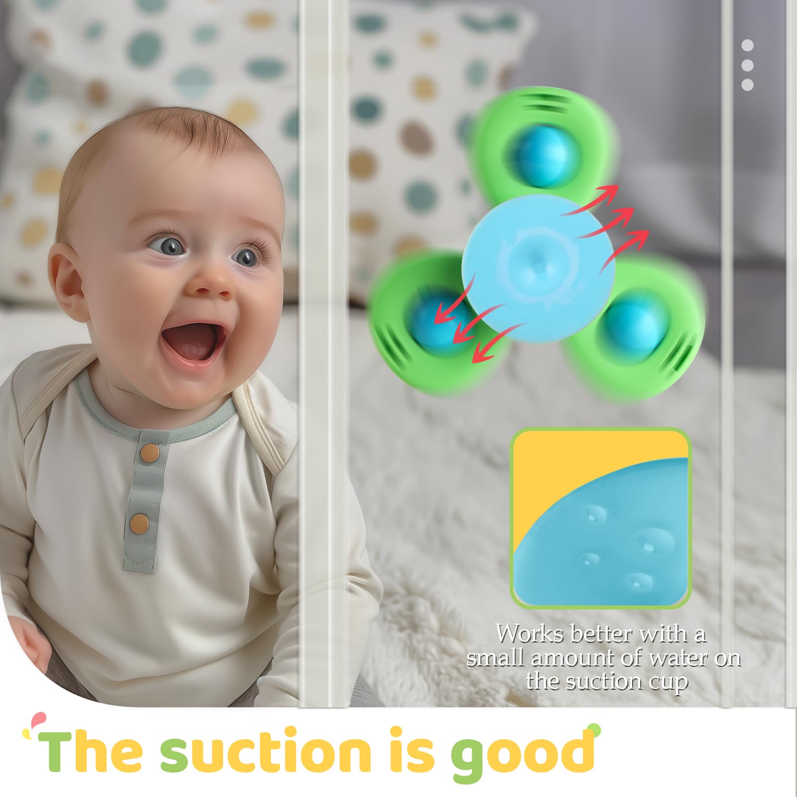 ALASOU 3PCS Suction Cup Spinner Toys for 1 Year Old Boy Girl|Spinning Top Baby Toys 12 18 Months|1 2 Year Old Boy Birthday Gift|Baby Bath Toy for Kids Ages 1-3|Sensory Toy for Toddlers 1-3