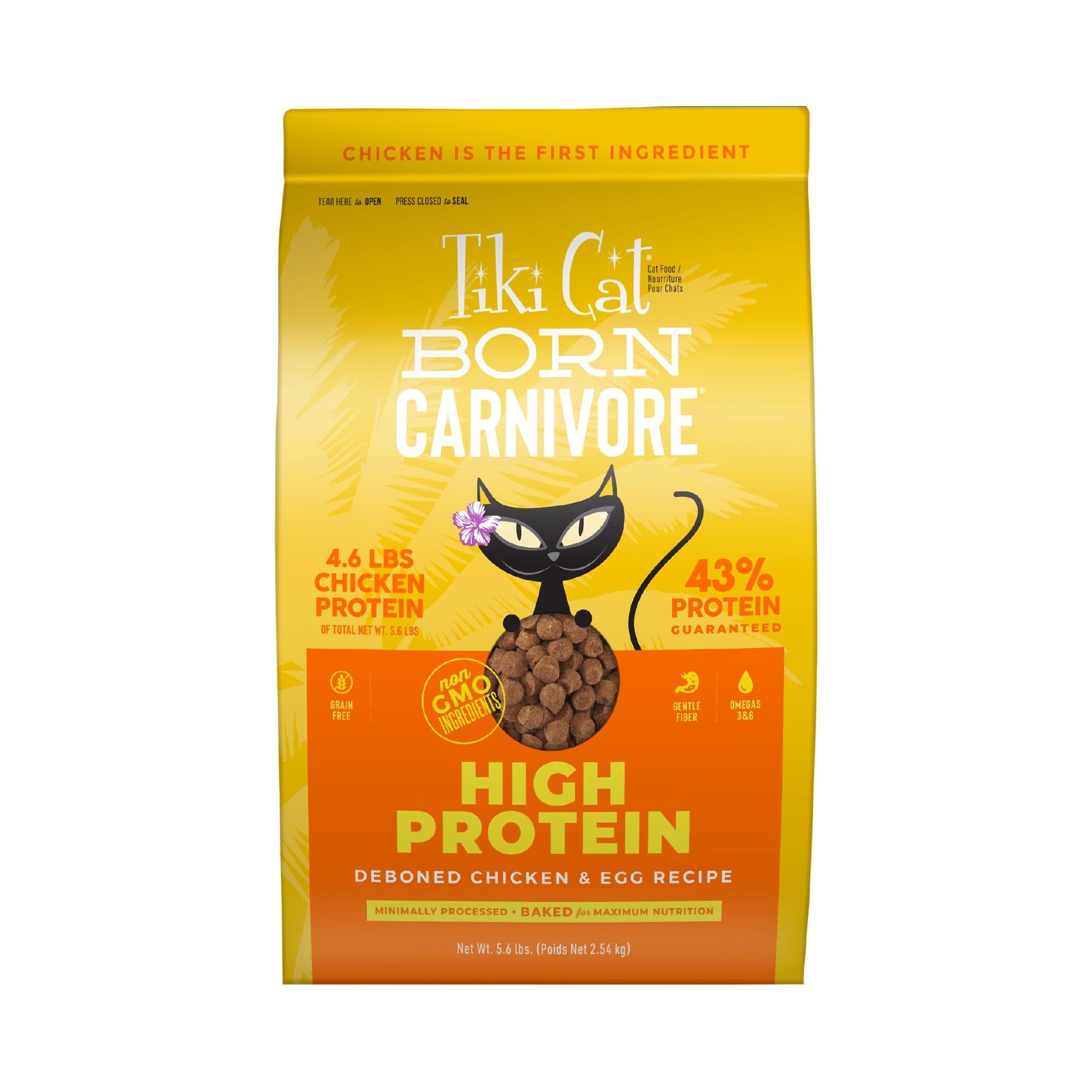 Tiki Cat Born Carnivore High Protein, Chicken, Herring & Salmon Meal, Grain-Free Baked Kibble to Maximize Nutrients, Dry Cat Food, 5.6 lbs. Bag