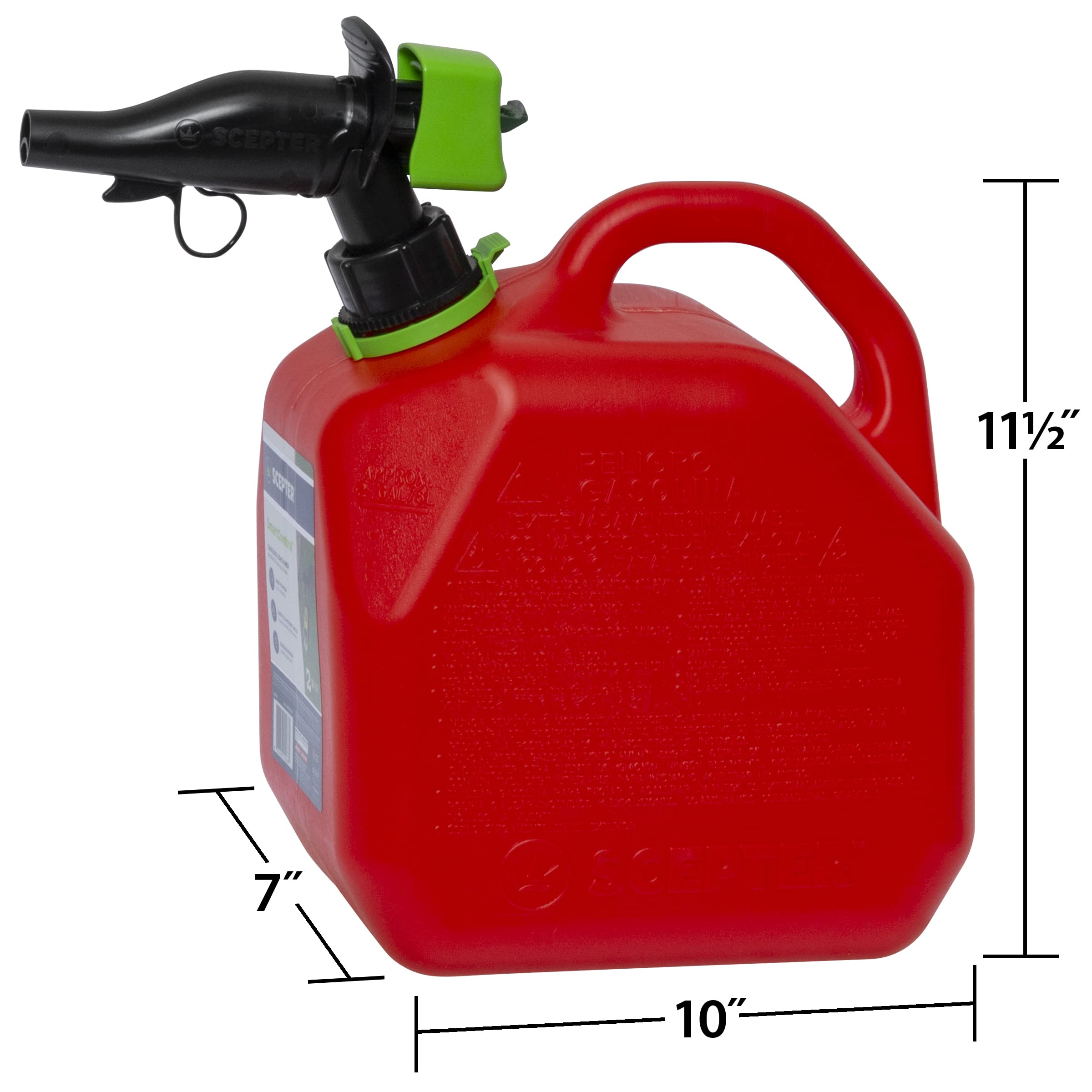 Scepter FR1G252 Fuel Container with Spill Proof Smart Control Spout with Bonus Spout Extender, Red Gas Can, 2 Gallon