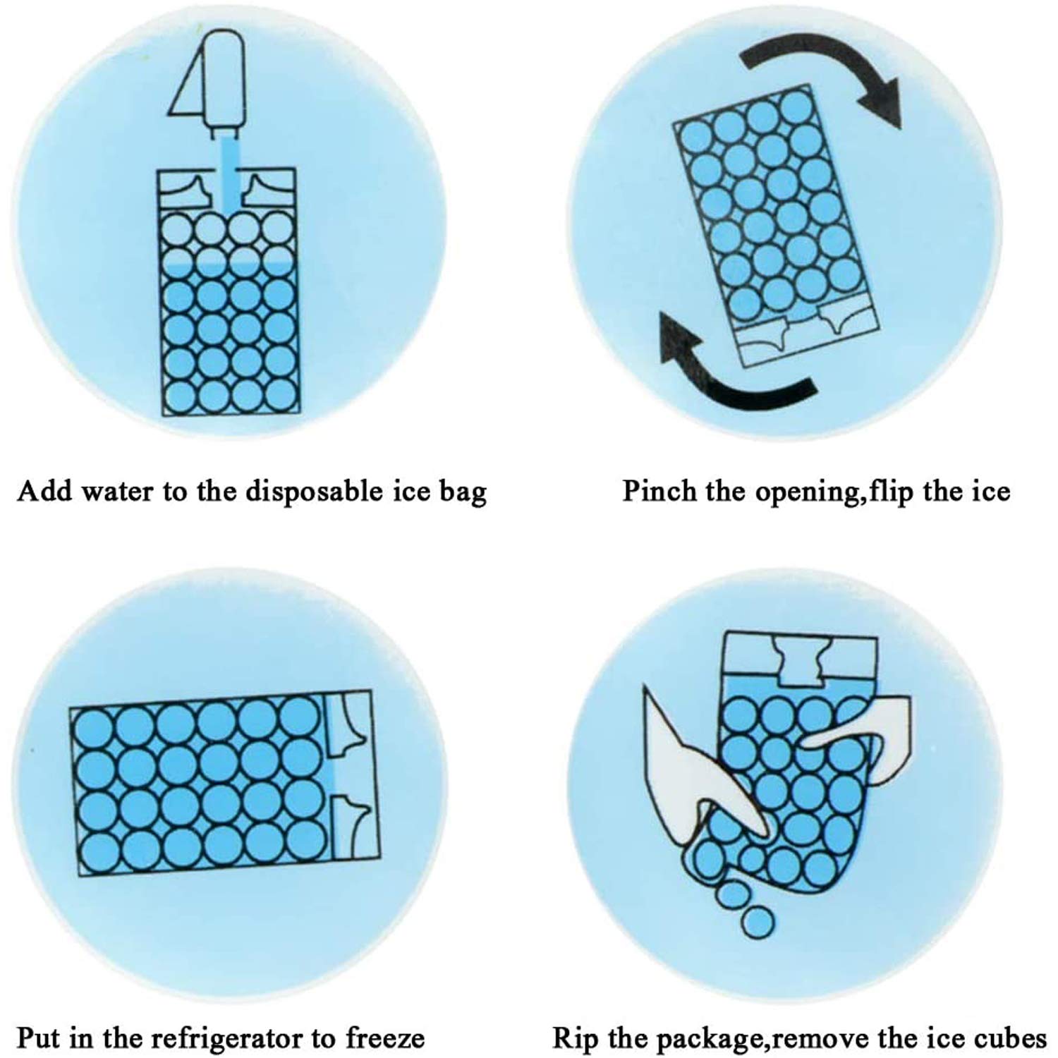 100 Bags Disposable Ice Cube Bags,Stackable Easy Release Ice Cube Mold Trays, Self-Seal Freezing Maker,Cold Ice Pack Cooler Bag for Cocktail Food Wine, Transparent with 1 funnels