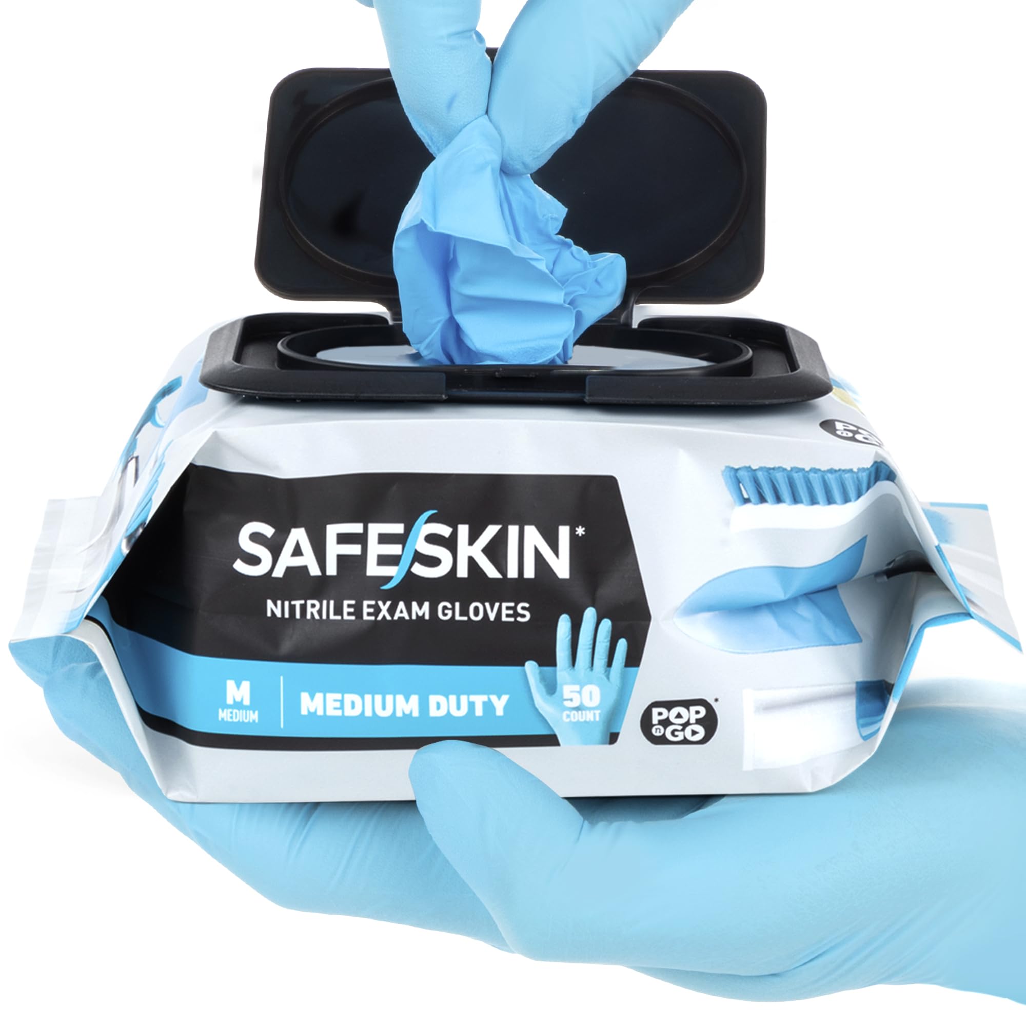 SAFESKIN Nitrile Disposable Gloves in Pack of 50, Medium Duty, Medium Size, Powder Free - Food Handling, First Aid, Cleaning