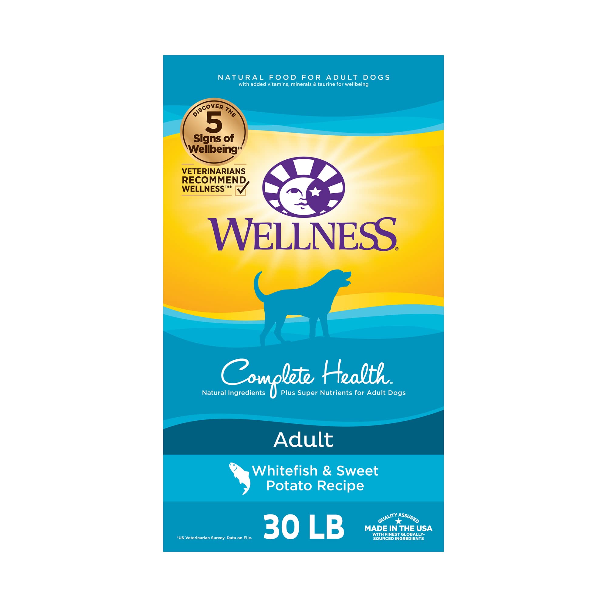 Wellness Complete Health Dry Dog Food with Grains, Natural Ingredients, Made in USA with Real Meat, All Breeds, For Adult Dogs (Chicken & Oatmeal, 15-Pound Bag)
