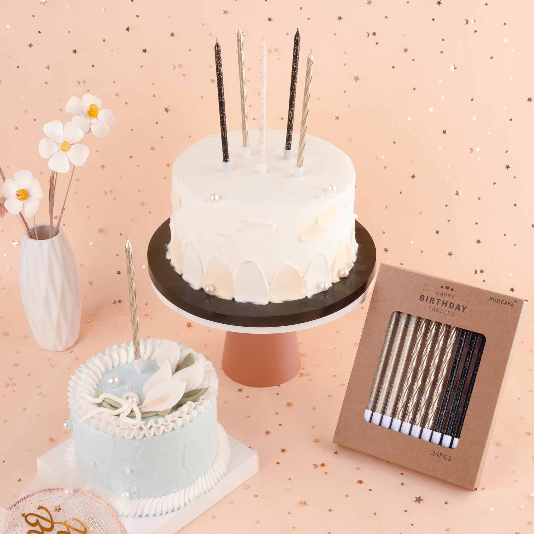 PHD CAKE Gold, Black, White Long Thin Birthday Candles, Cake Candles, Birthday Parties, Wedding Decorations, Party Candles