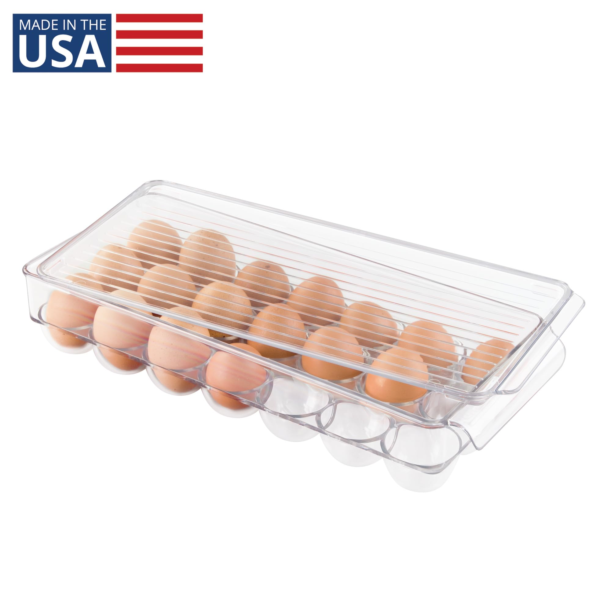iDesign Plastic Egg Holder with Lid and Handle - Holds 21 Eggs - Clear - Made in USA