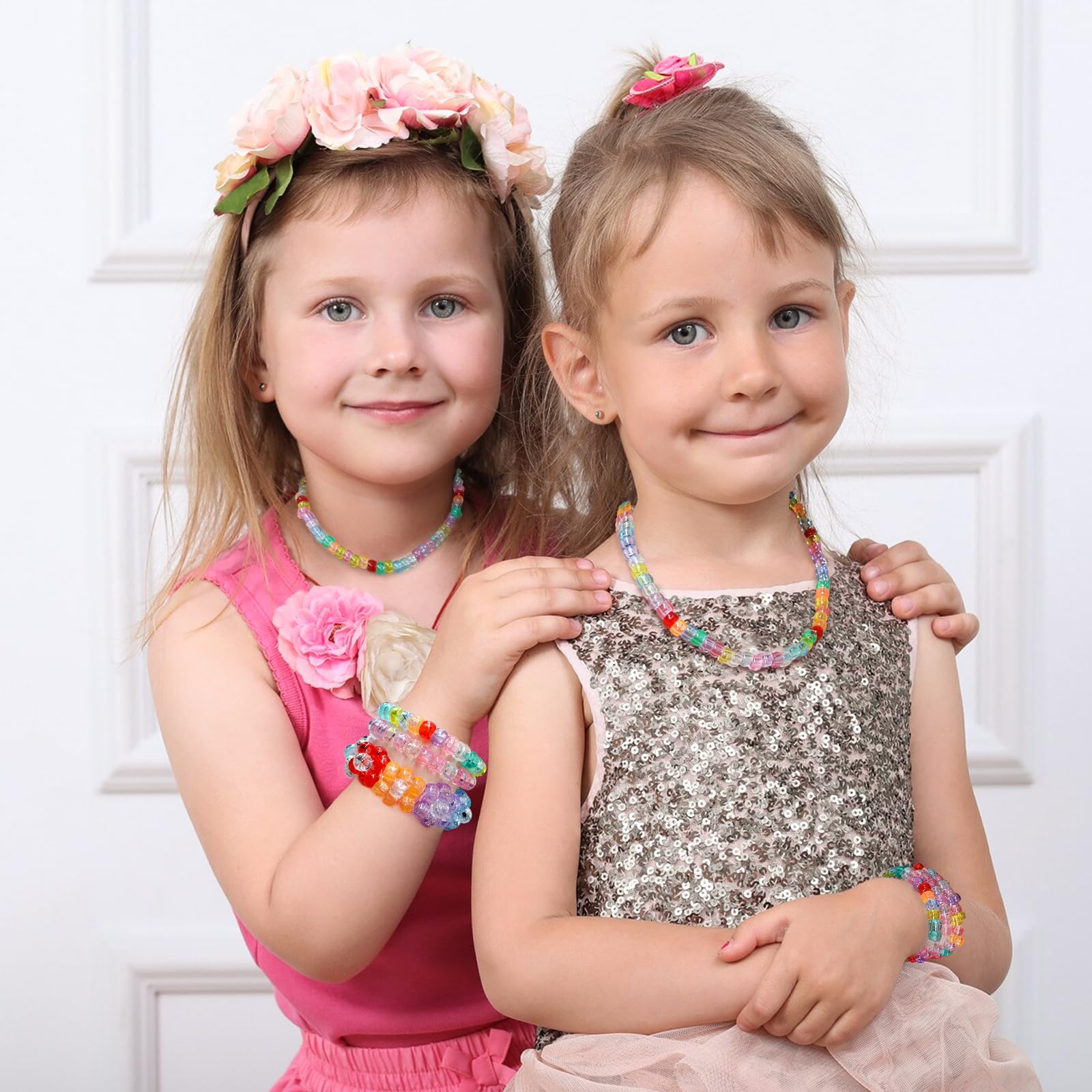 1000+pcs Glitter Beads Pony Beads Bulk, Acrylic Beads 9mm Large Plastic Beads for Bracelets Big Hole Hair Braids Crafts DIY Projects