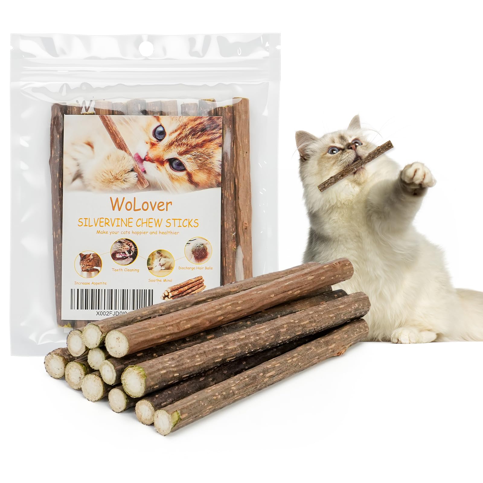 WoLover Silvervine Sticks for Cats, Natural Catnip Matatabi Chew Sticks Teeth Molar Chew Toys for Cat Kitten Kitty (at Least 12 PCS)