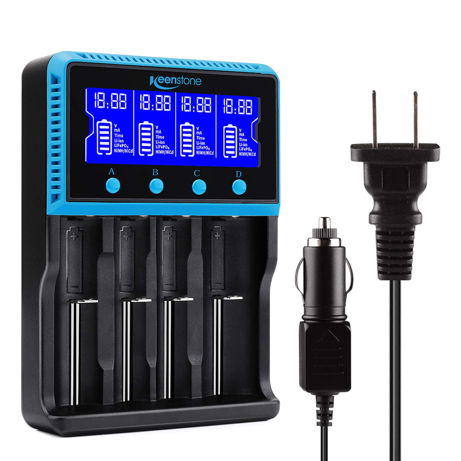 18650 Battery Charger, Keenstone Smart Universal Charger LCD Display for Rechargeable Batteries Ni-MH Ni-Cd AA AAA Li-ion LiFePO4 IMR 10440 14500 16340 RCR123A 26650