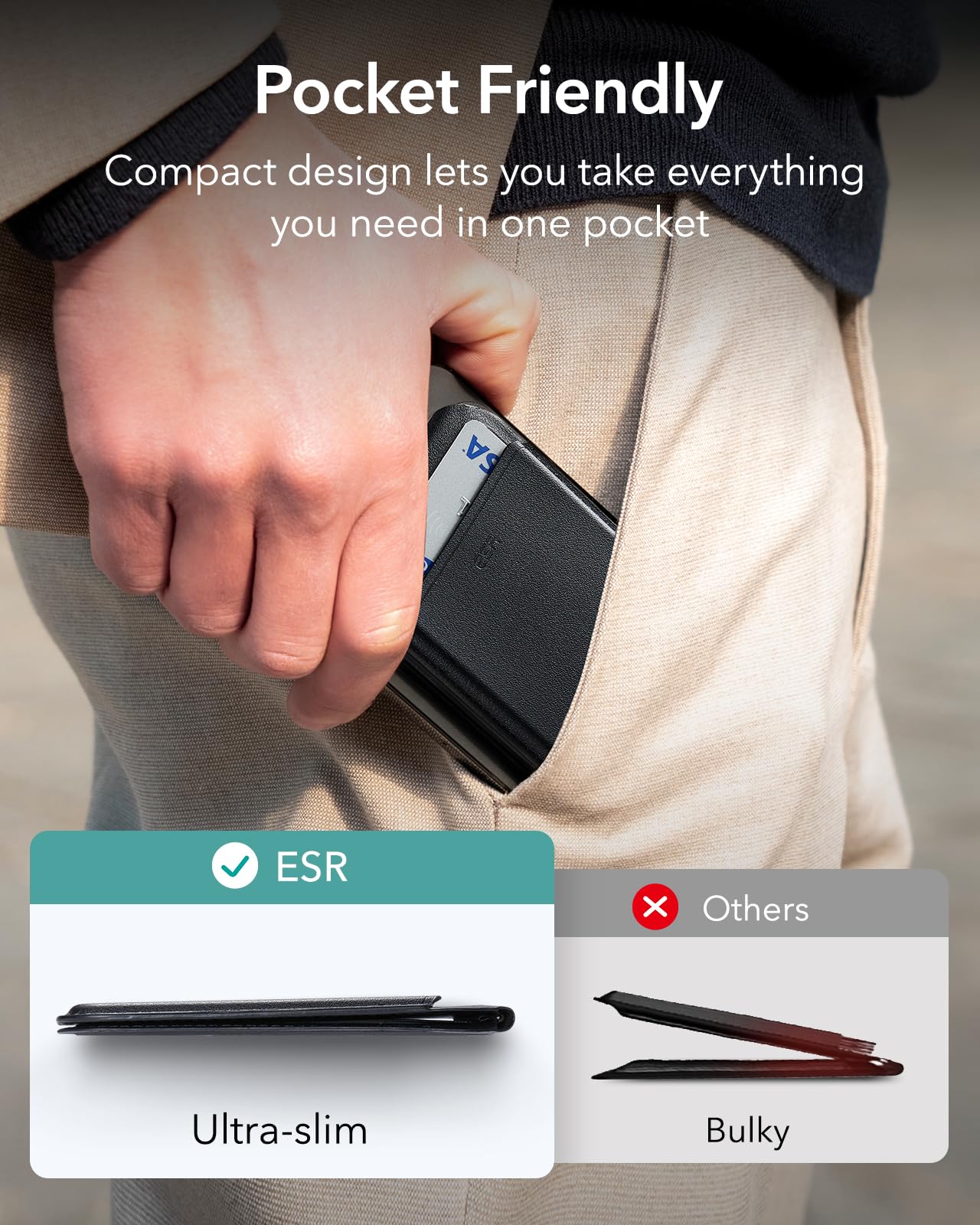 ESR Upgraded for MagSafe Wallet, 5 Card Holder, RFID Blocking, Magnetic Wallet for iPhone with Adjustable Stand, Slim for iPhone 17/16/15/14/13/12 Series, Not for 13/12 Mini, Vegan Leather, Black