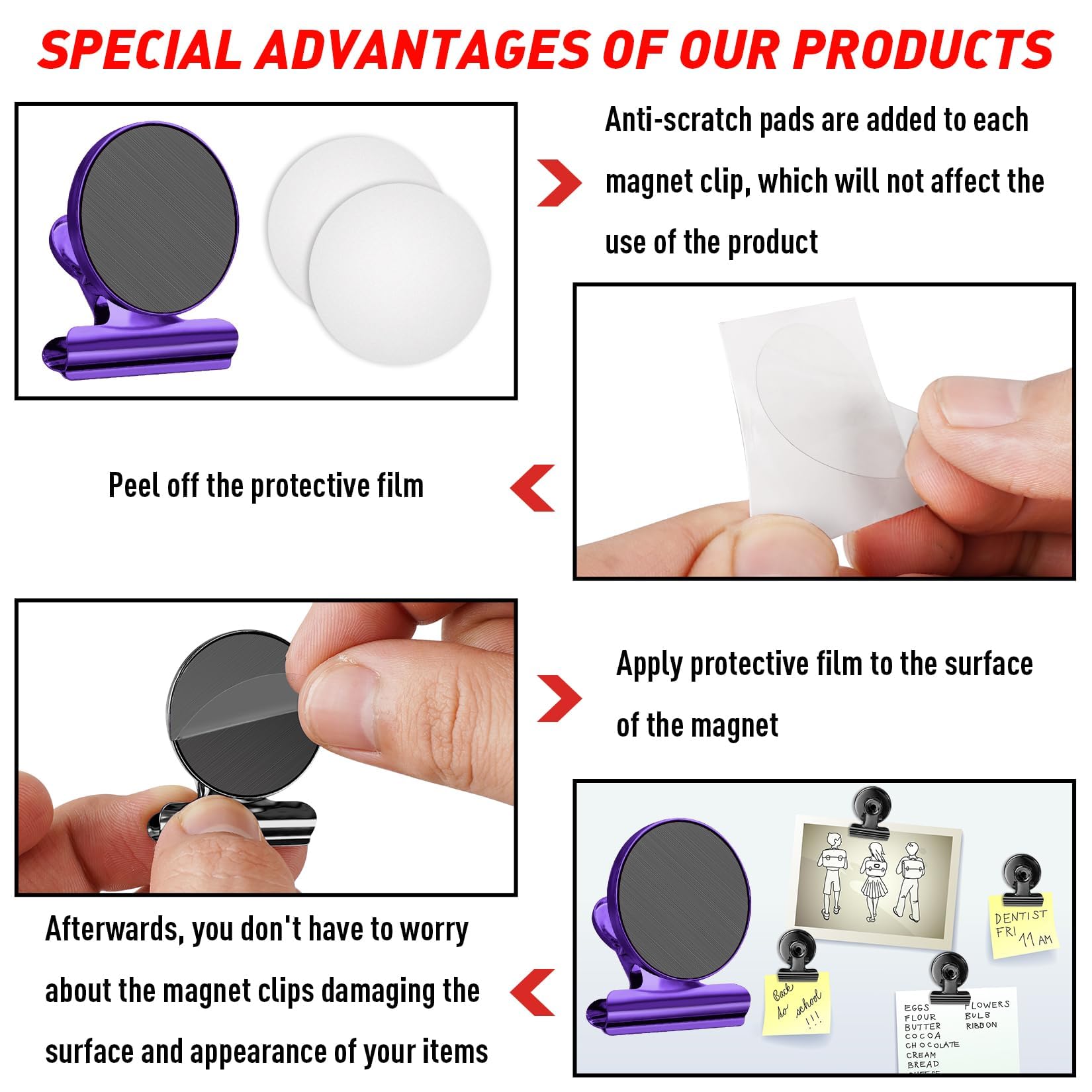 FINDMAG 12 Pack Magnetic Clips for Picture Hanging and Photo Display, Strong Scratch-Free Heavy Duty Magnets for Refrigerator, Whiteboard, Office, Kitchen, Party Use, School