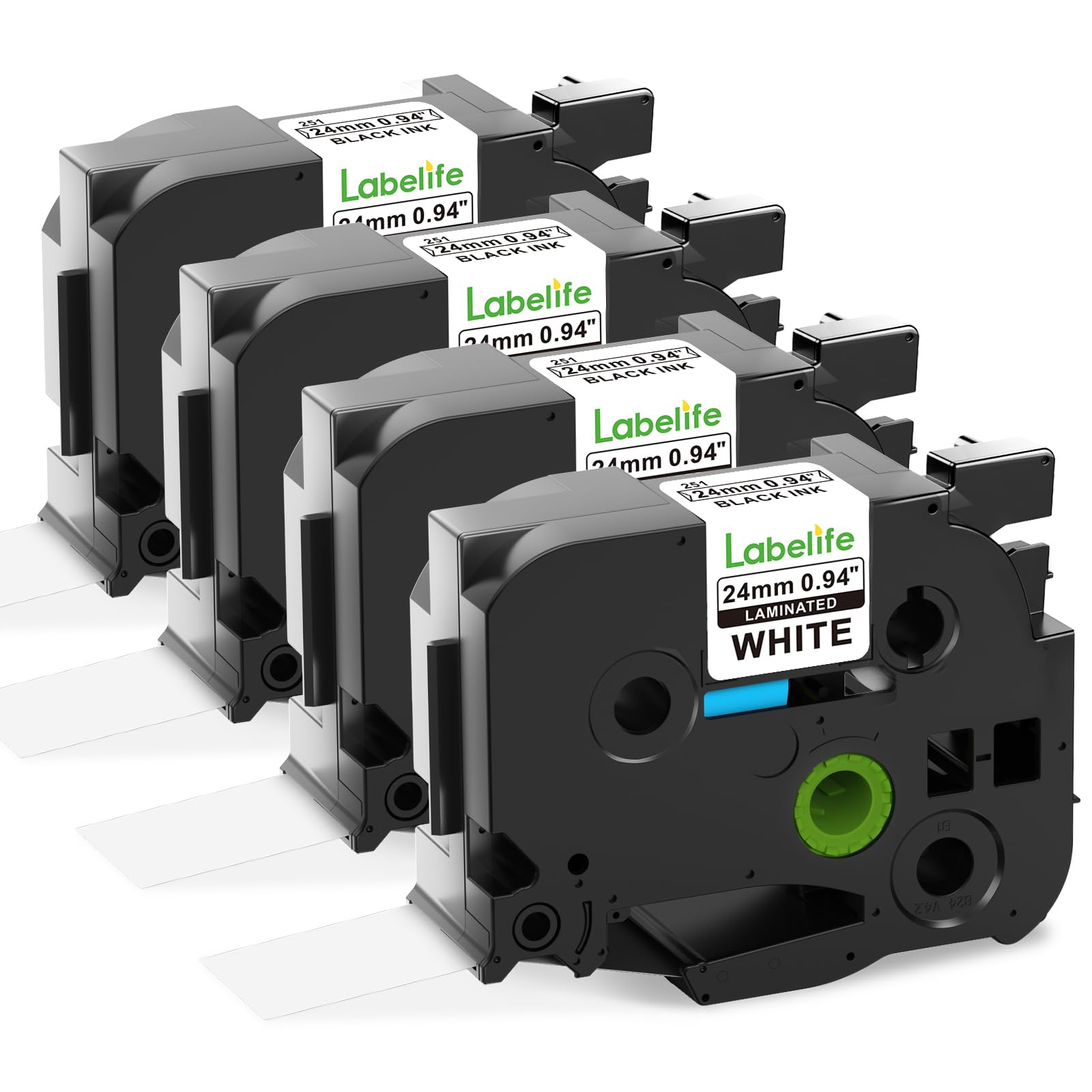 Labelife TZe-251 24mm Label Tape Replacement for Brother P Touch TZe TZ Label Tape 24mm 0.94 Laminated White TZe251 TZ-251 for Brother Ptouch PT-D600 PT-D610BT PT-P710BT Label Maker, 1 Inch, 4-Pack