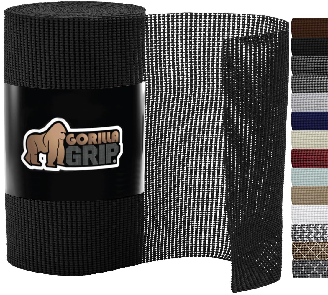 Gorilla Grip powerGRIP Drawer Shelf and Cabinet Liner, Thick Strong Hold, Non-Adhesive Liners Protect Kitchen Cabinets and Cupboard, Bathroom Drawers, Easy Install, Breathable Mat, 12" x20', Beige