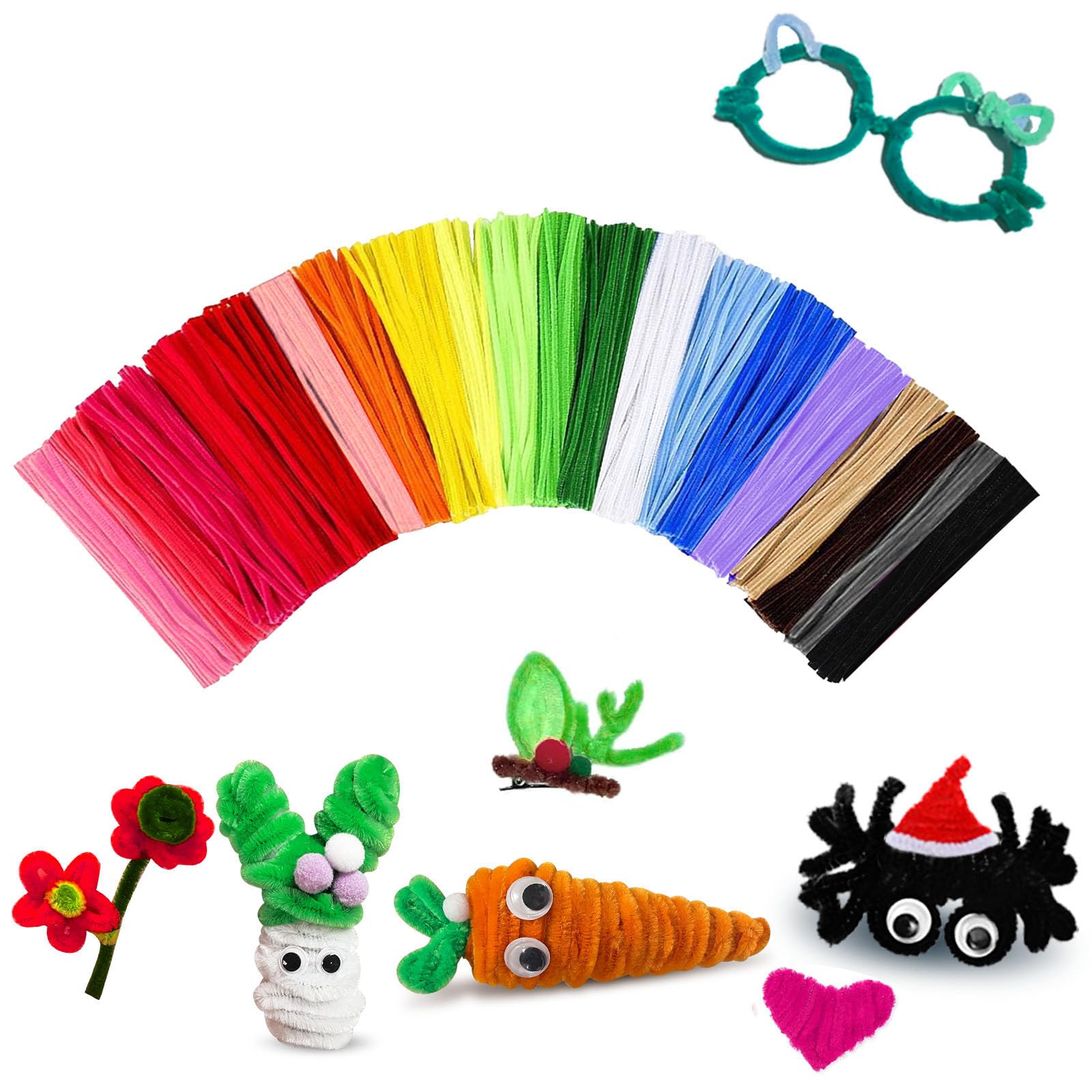 Pfeifenreiniger Bastelset Großpackung, Kinderspielzeug & Geschenke, 200 Stück Kunsthandwerk, Chenille-Stiele Bastelbedarf für Projekte, kreative DIY-Zimmerdekoration, Weihnachtsdekoration, Juegos para Nios Fidget Toys für 5-7 Jahre