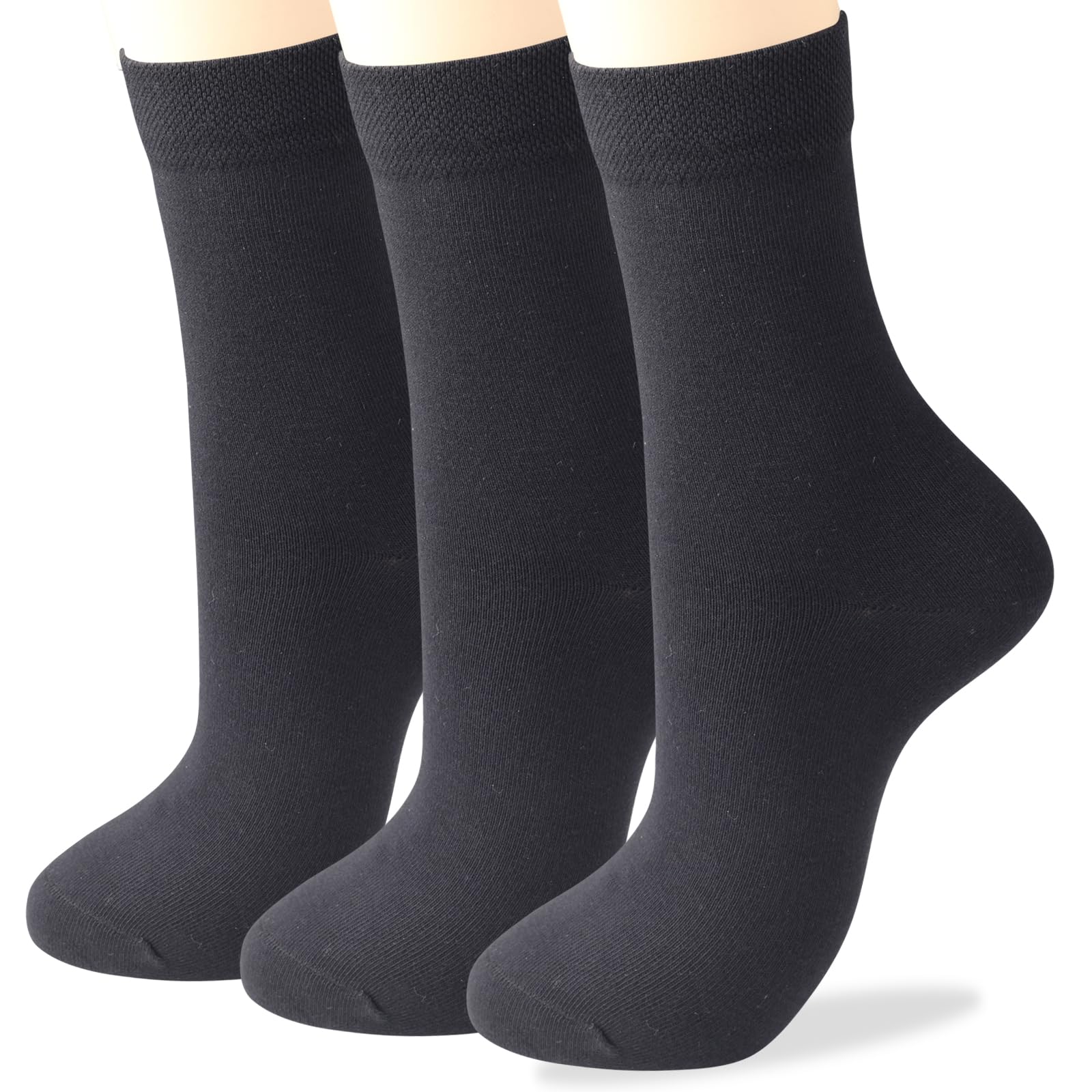 COTTON DAY Women's Soft Combed Cotton Trouser Dress Socks Black Gray Navy Blue 3 Pack (Black 6-9)