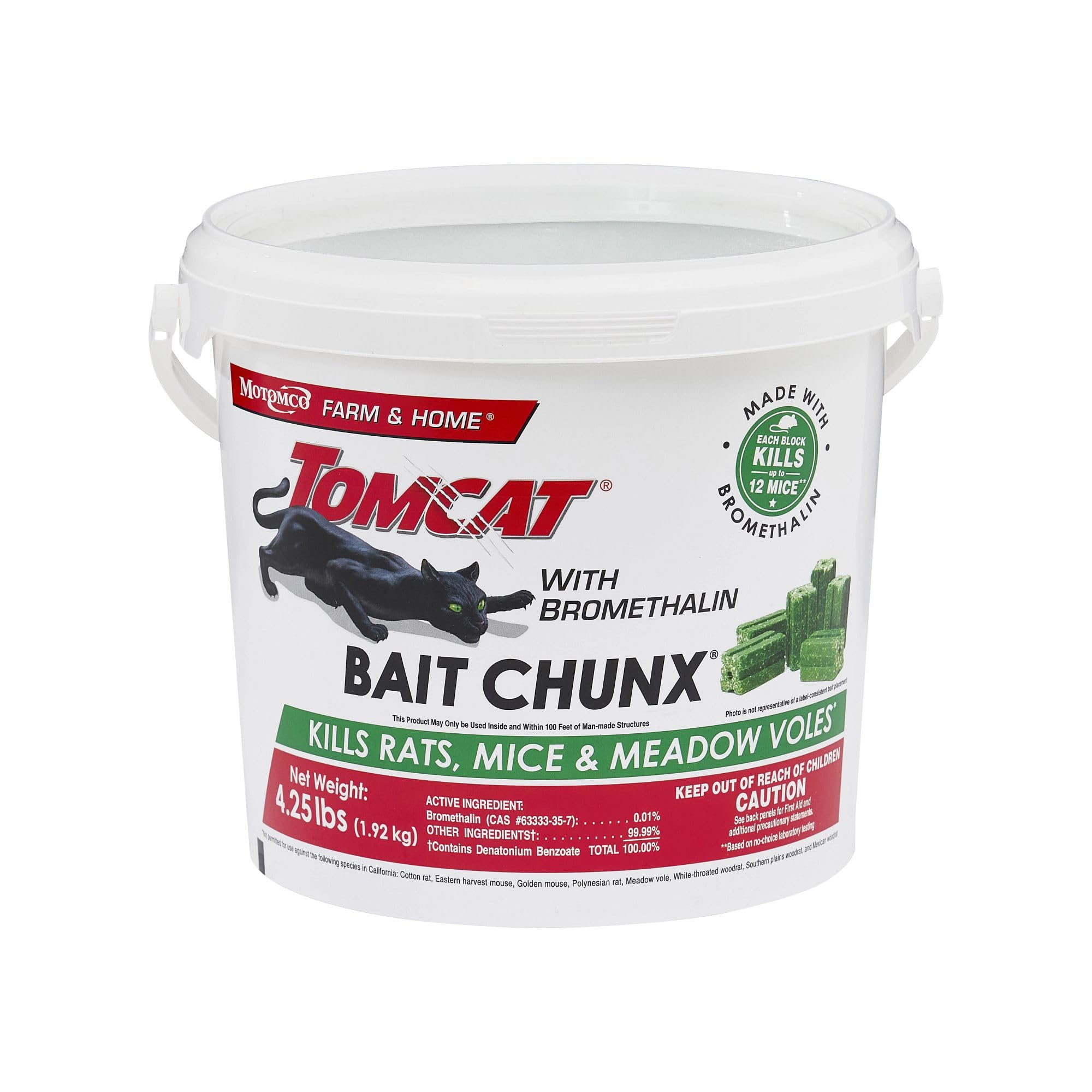 Tomcat with Bromethalin Bait Chunx Pail, Rat and Mice Control for Agricultural Use and Professional Applicators, 4.25 lbs.