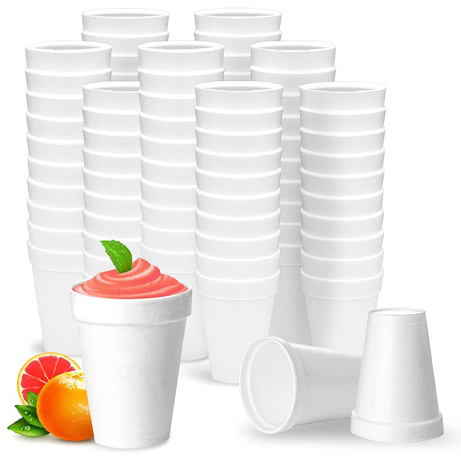 12 Oz Disposable Foam Cups (100 Pack), White Foam Cup Insulates Hot & Cold Beverages, Made in the USA, To-Go Cups - for Coffee, Tea, Hot Cocoa, Soup, Broth, Smoothie, Soda, Juice