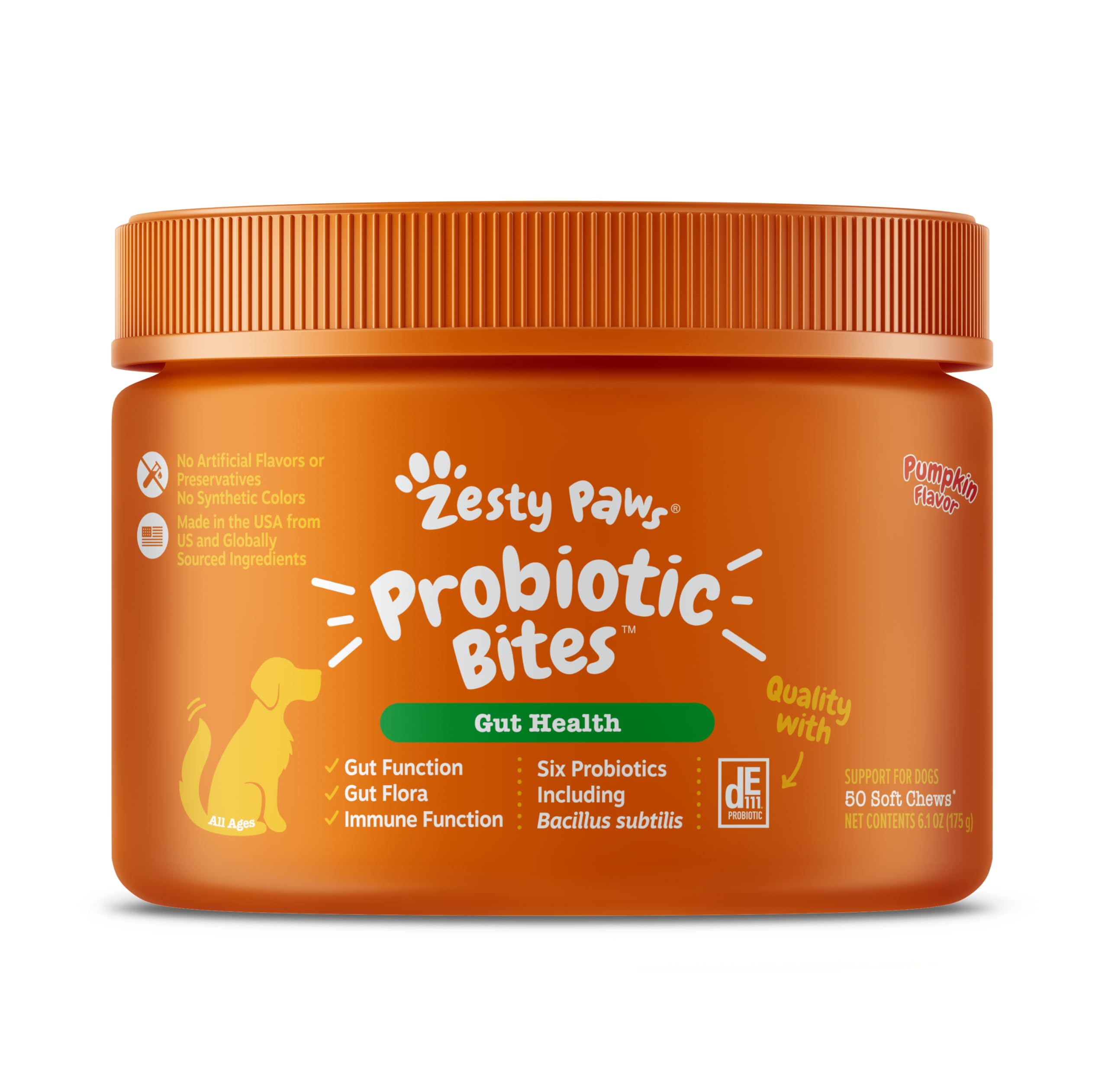 Zesty Paws Probiotics for Dogs - Digestive Enzymes for Gut Flora, Digestive Health, Diarrhea & Bowel Support - Clinically Studied DE111 - Dog Supplement Soft Chew for Pet Immune System - 250 Count