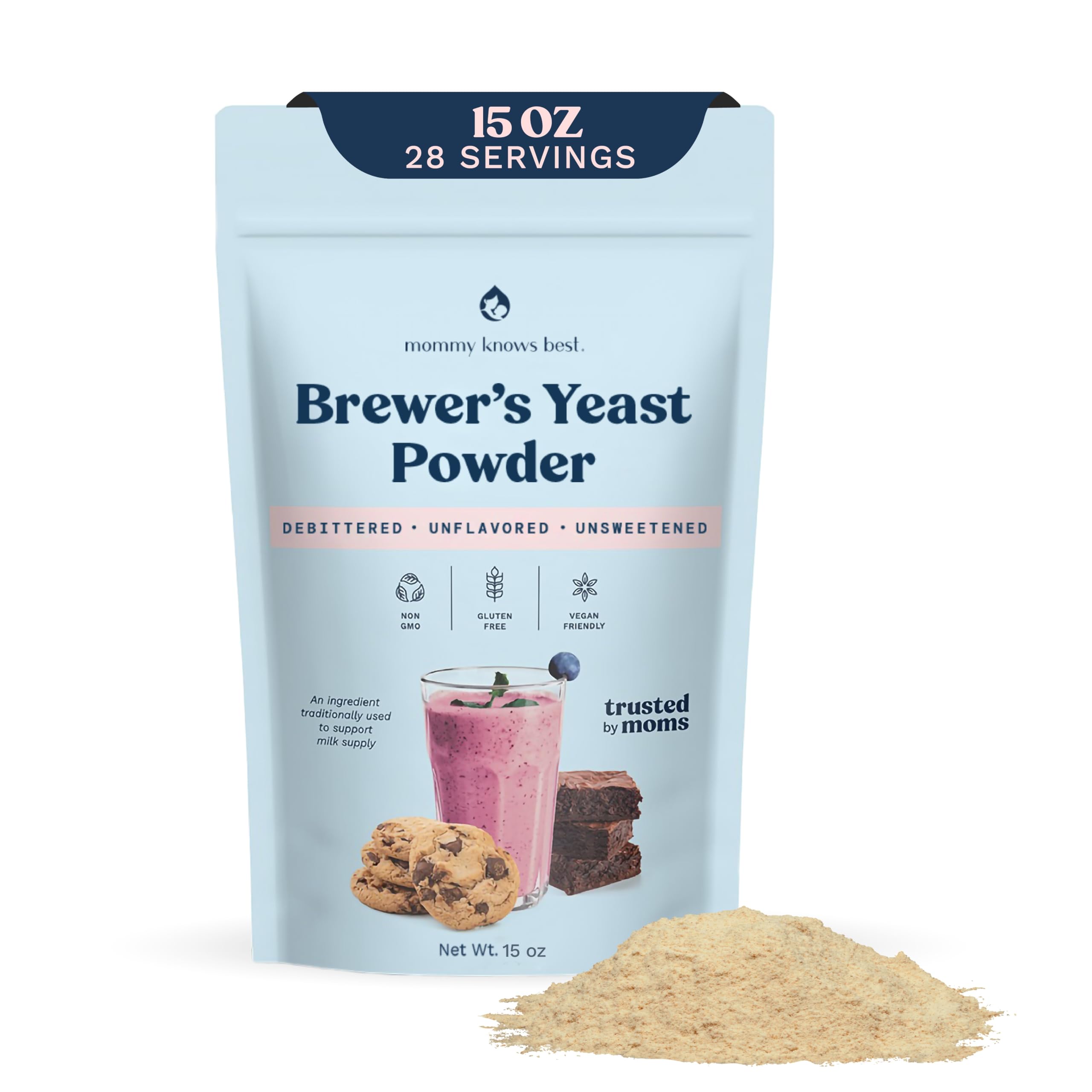 Brewer's Yeast Powder for Lactation Support for Breastfeeding | Mild-Tasting, Debittered, Delicious in Lactation Cookies, Smoothies, Lactation Recipes, Gluten-Free by Mommy Knows Best, 15 oz