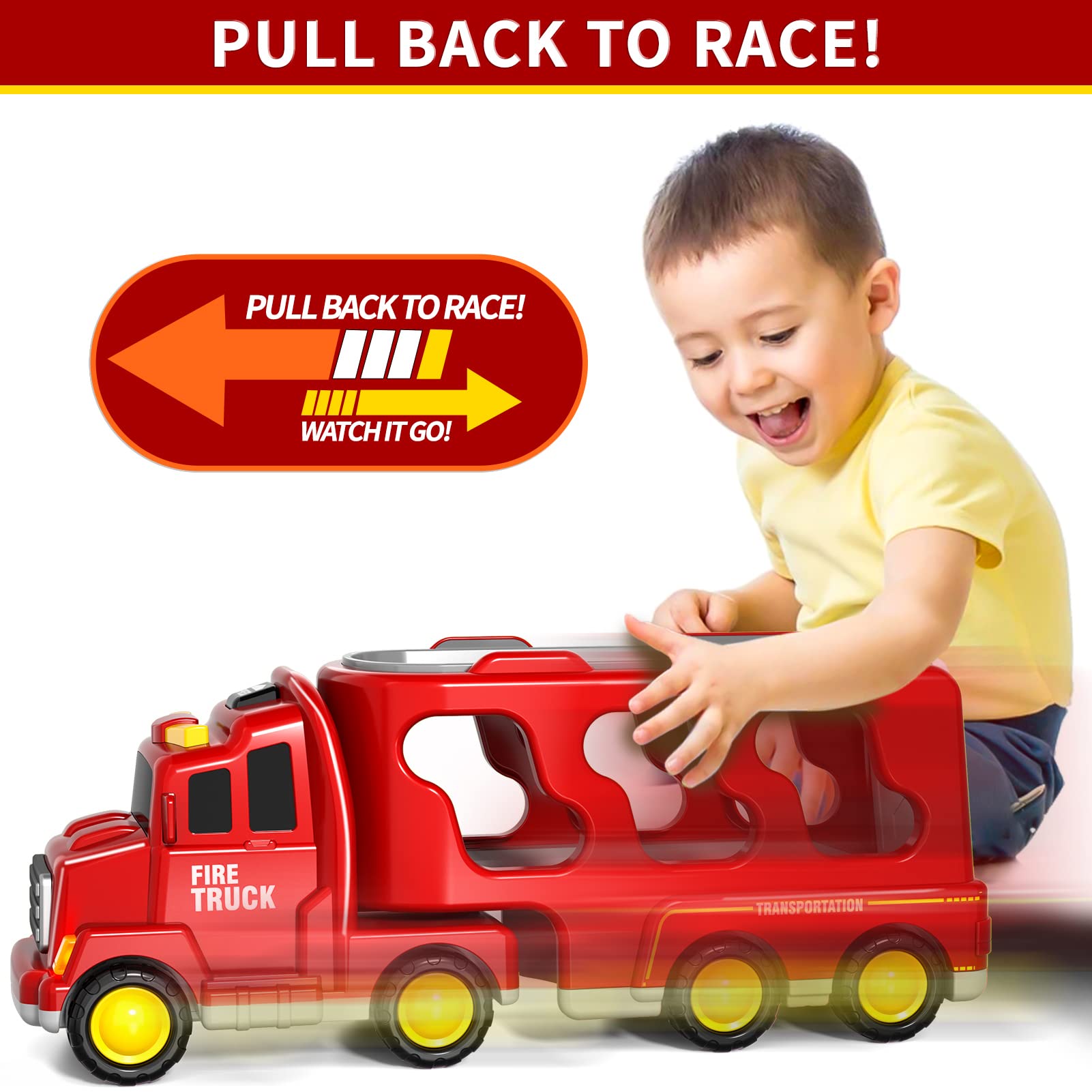 Bennol Toddler Trucks Toys for Boys Age 1-3 3-5, 5 in 1 Fire Car Truck for Girls 1 2 3 4 5 6 Years Old, Christmas Birthday Gift Car Sets with Light Sound