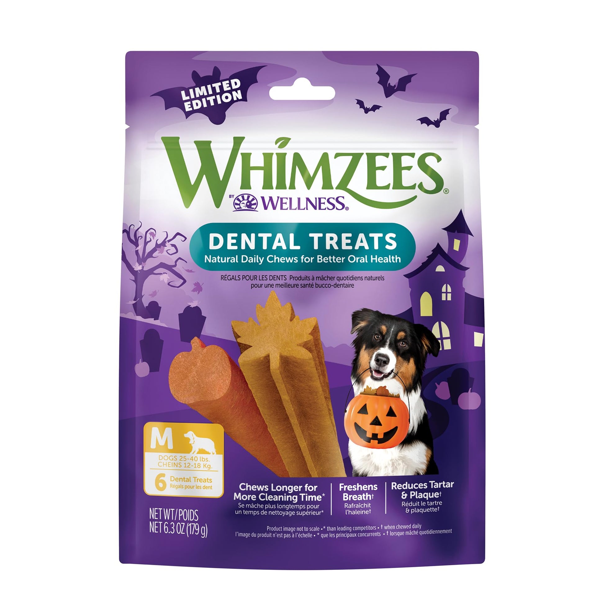 WHIMZEES by Wellness Stix Natural Dental Chews for Dogs, 3X Longer Lasting & Grain-Free, Freshen Breath & Fight Plaque & Tartar, Medium Breed, 14 Count