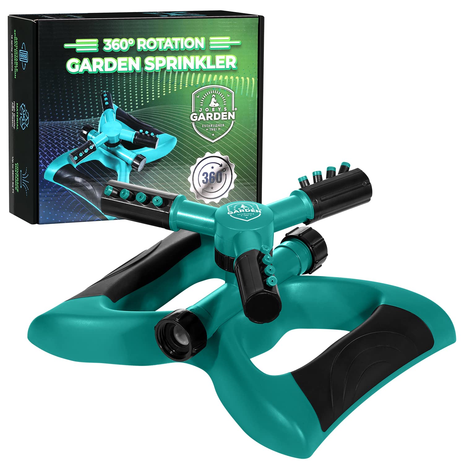 Joeys Sprinkler for Yard, Rotating Garden Sprinkler for Large Area Coverage, Lawn and Yard Sprinklers (Green)
