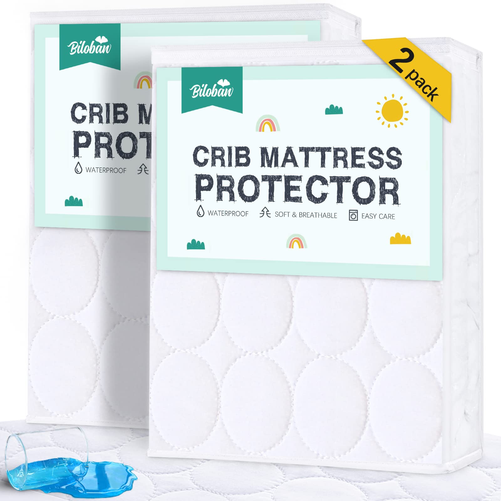 Crib Mattress Protector Sheets Waterproof 2 Pack, Quilted Crib Mattress Pad Cover Fitted Fits for Baby Toddler Bed Mattress, White, 52Ã¢ÂÂ x 28Ã¢ÂÂ
