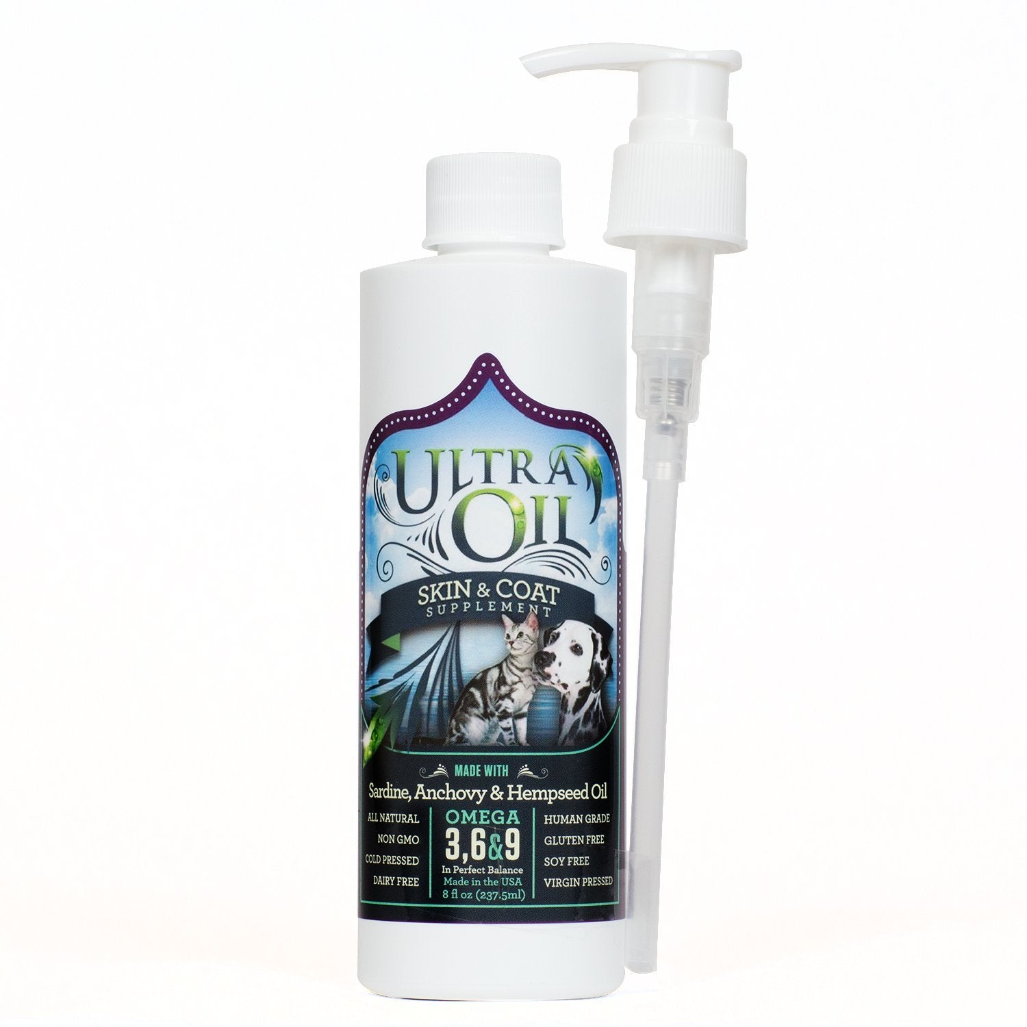 Ultra Oil Dog & Cat Supplement with Hemp, Flaxseed & Fish Oils - 32oz - For Dry Skin, Dull Coat, Hot Spots, Dandruff, Allergies