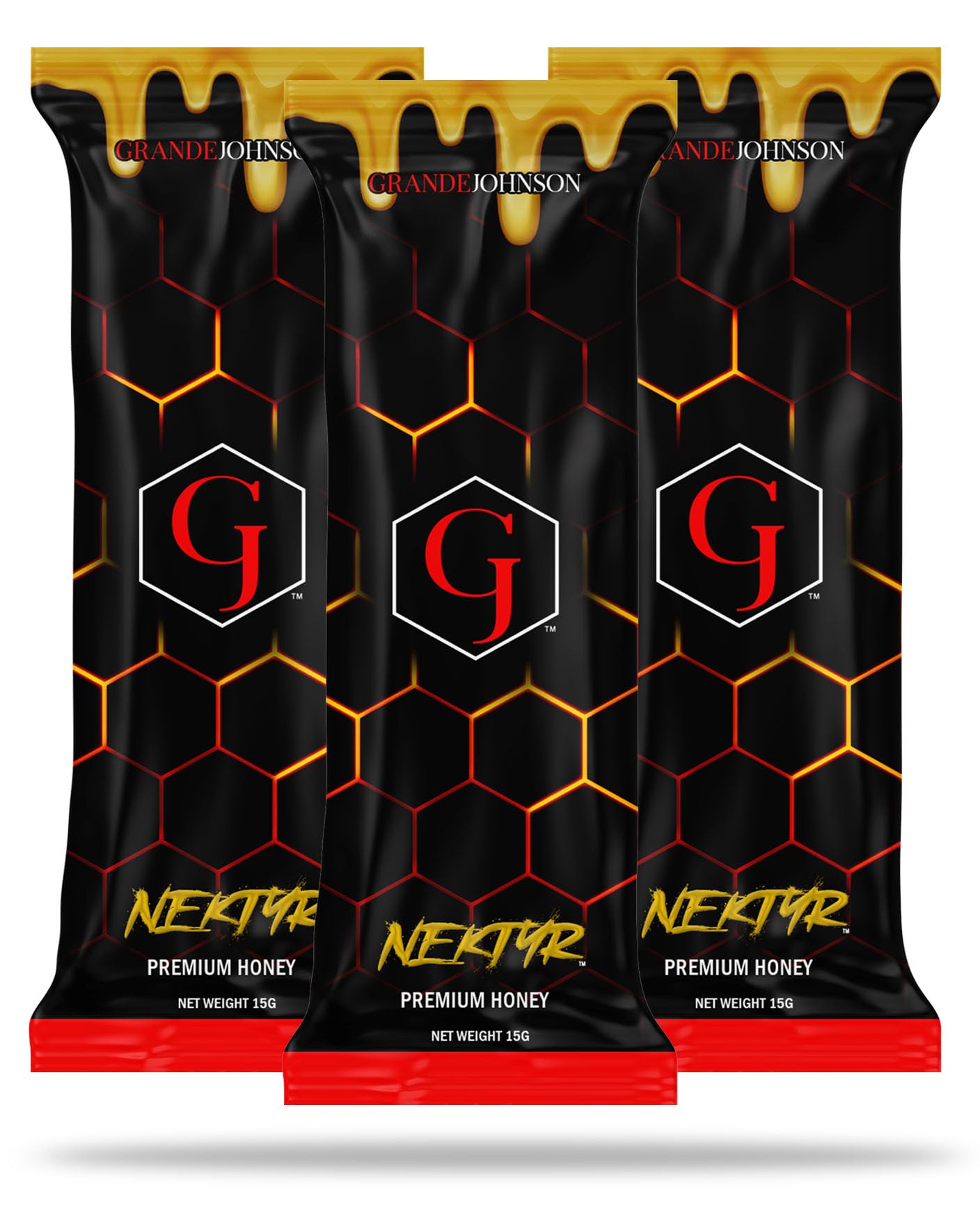 Grande Johnson - Nektyr - Organic Premium Natural Pure Honey with Jelly Bee Pollen - Pack of 3