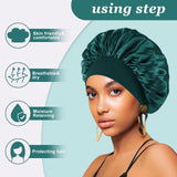 4PCS Silk Bonnet for Sleeping,Hair Satin Bonnets for Black Women Men,Hair Wrap Cap for Curly Hair,Elastic Wide Band Hair Bonnet Shower Cap for Sleeping (Black & Peacock Blue & Pink & Khaki)