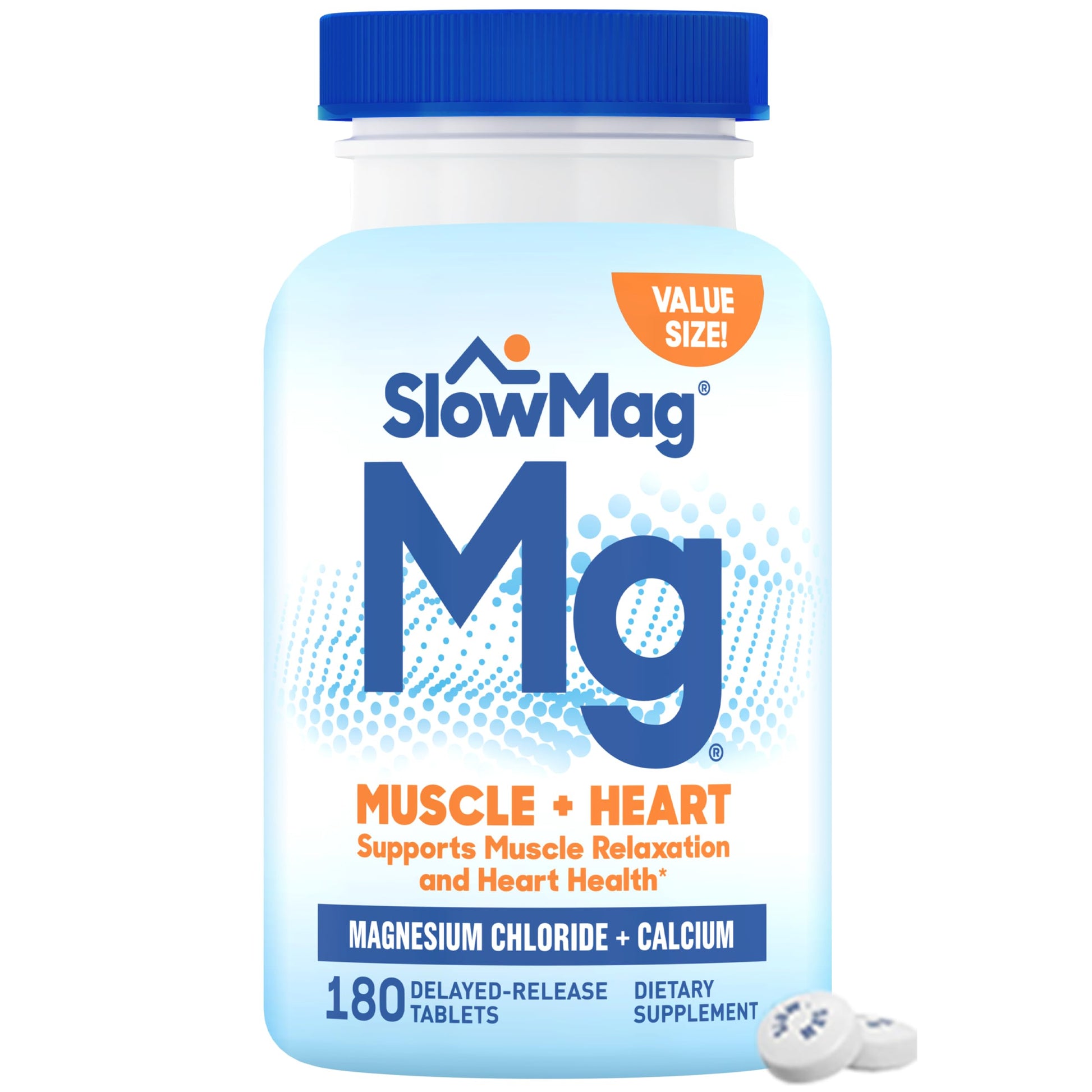 SlowMag Muscle + Heart Magnesium Chloride with Calcium Supplement to Support Muscle Relaxation, Occasional Muscle Cramping & Heart Health, High Absorption, 120 Count