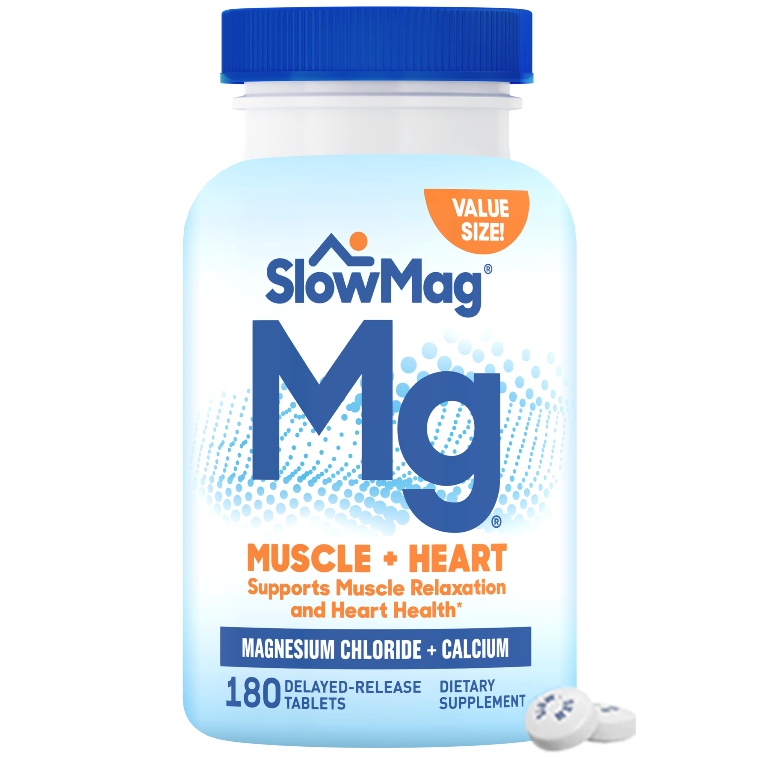 SlowMag Muscle + Heart Magnesium Chloride with Calcium Supplement to Support Muscle Relaxation, Occasional Muscle Cramping & Heart Health, High Absorption, 120 Count