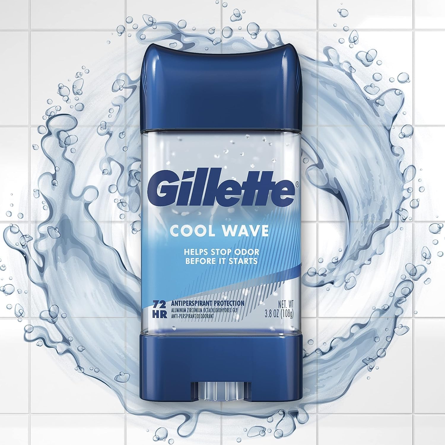 Gillette Antiperspirant and Deodorant for Men, 72hr Sweat & Odor Protection, Long Lasting Freshness, Anti-White Mark Technology, Clear Gel, Cool Wave Scent, 3.8 oz (Pack of 4)