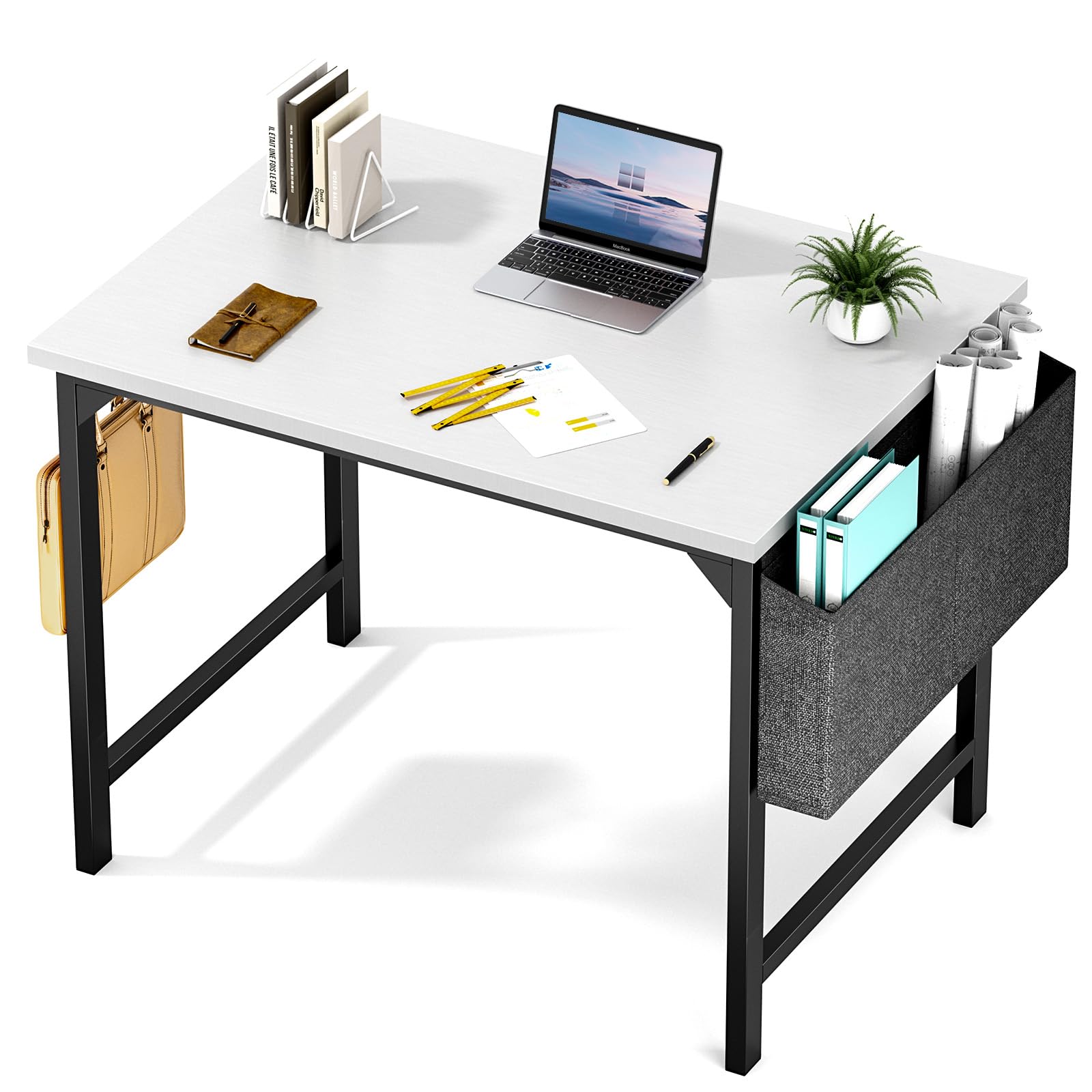 Sweetcrispy Small Computer Office Desk 32 Inch Kids Student Study Writing Work with Storage Bag & Headphone Hooks Modern Simple Home Bedroom PC Table