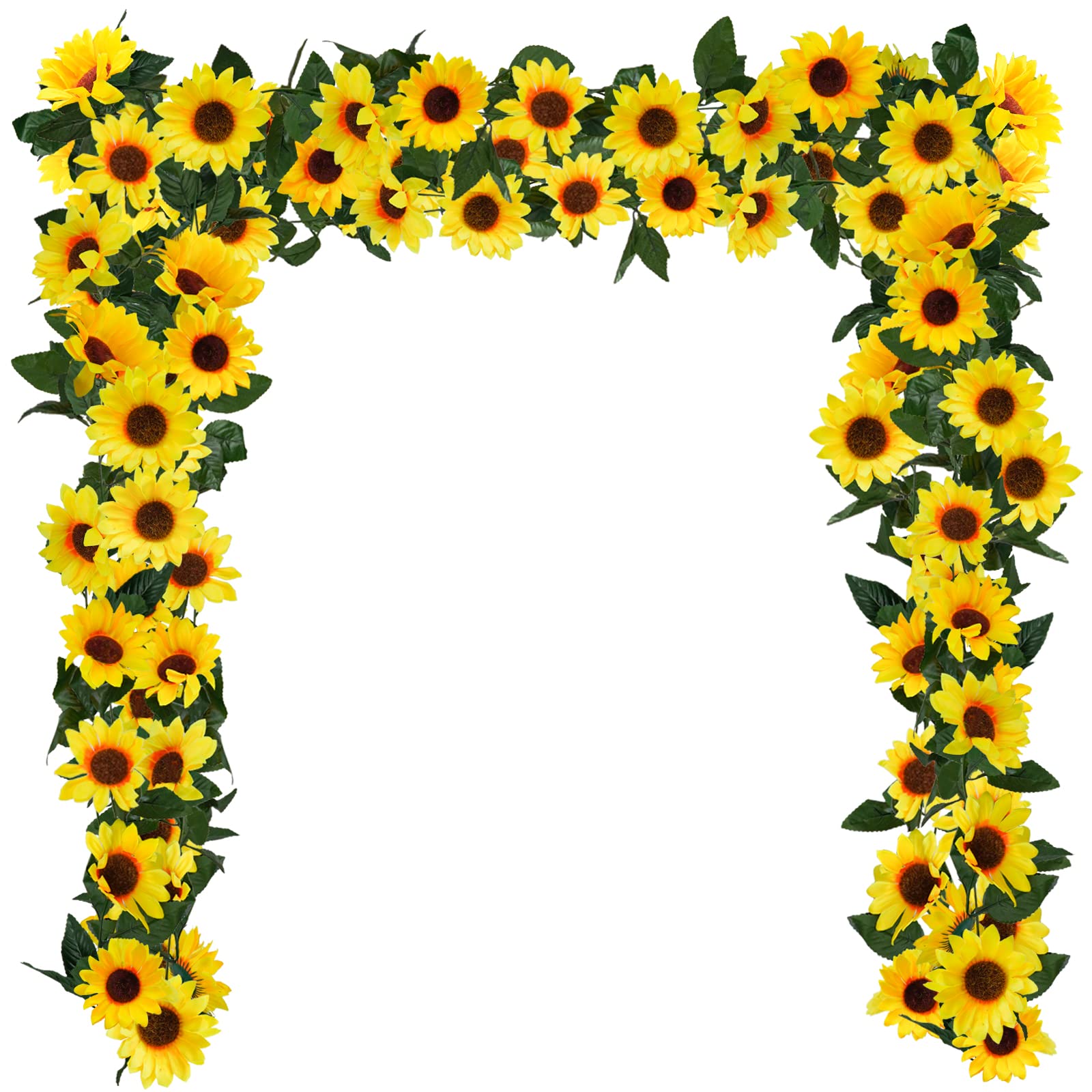 Uieke 3 Pack Artificial Sunflower Garland, 7.5ft/Strand Silk Sunflowers Hanging Vines Flowers with Green Leaves for Room Kitchen Garden Birthday Wedding Baby Shower Party Table Decor Large