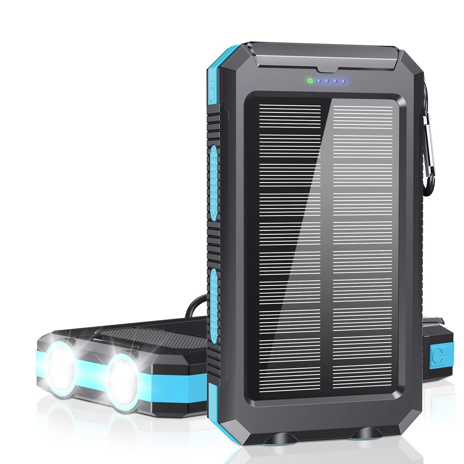 jskei Solar Charger Power Bank - 36800mAh Type-C 5V3.1A Fast Charging Power Bank. Equipped with a Powerful Flashlight, Compass, IP65 Outdoor Waterproof Portable Power Bank (Blue)