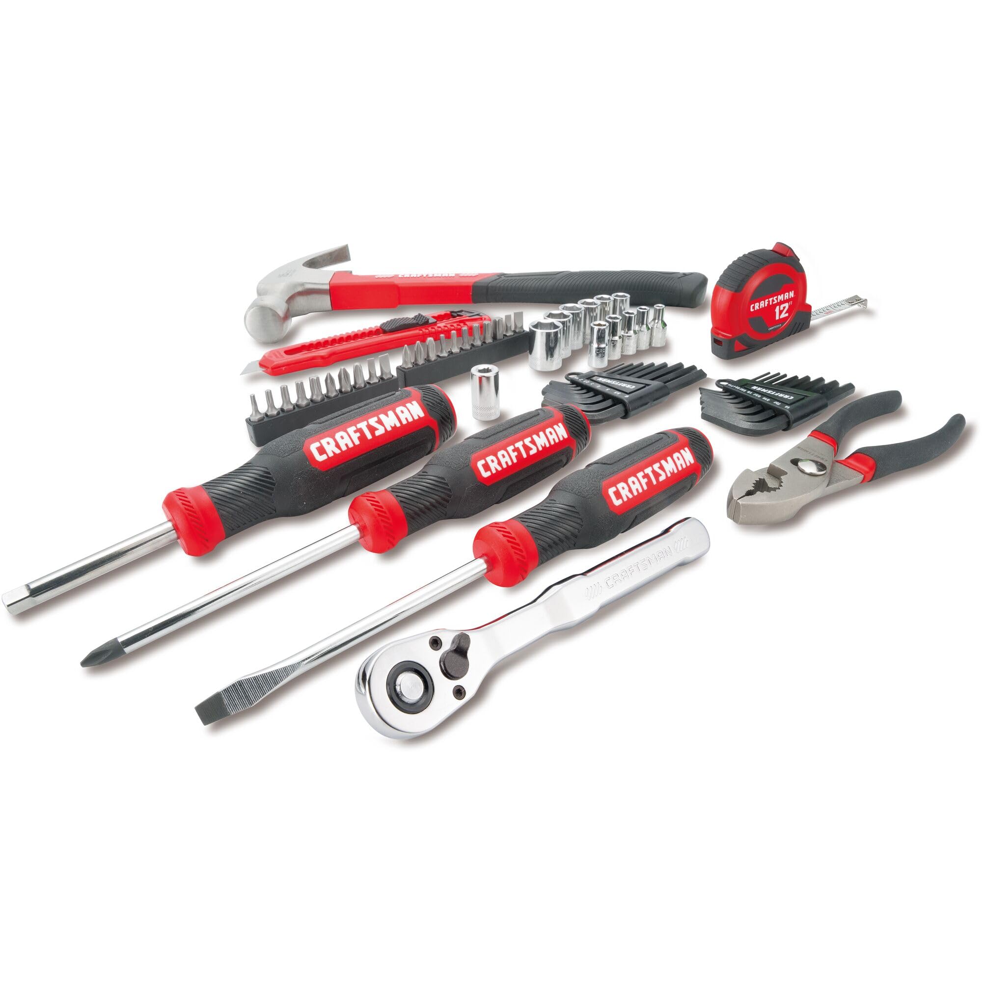 CRAFTSMAN 57 Piece Mechanics Tool Set Home Tool Set, Sockets, Ratchet, Screwdrivers, Hammer, Pliers, Hex Keys, Specialty Bits Hand Tools (CMMT99447)