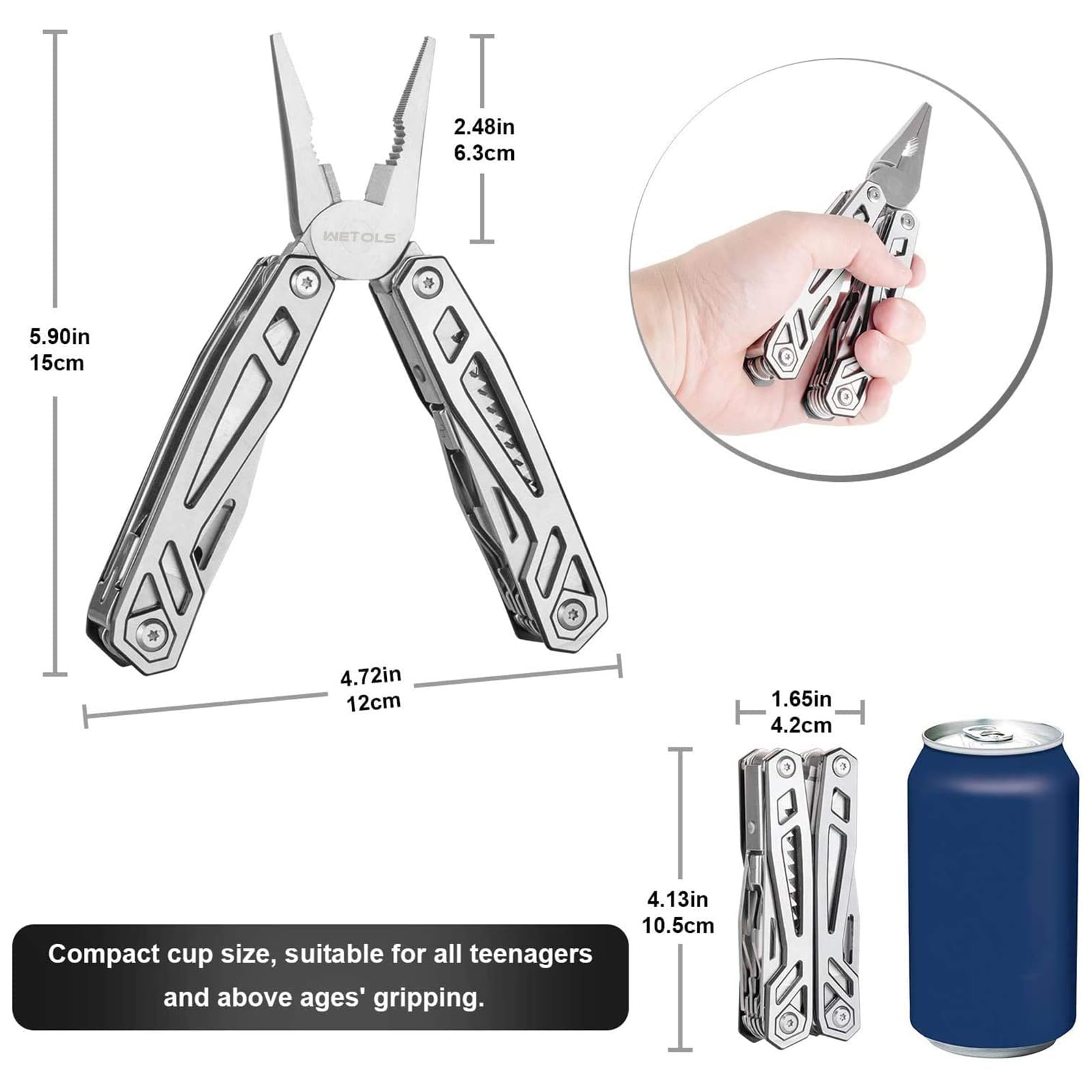 WETOLS Multitool Needle Nose Pliers,21-in-1 Stainless Steel Multi Tool Pocket Knife with Screwdriver Sleeve,Self-locking Survival Knife with EDC Pouch-Great for Outdoor, Simple Repair, Camping, Hiking