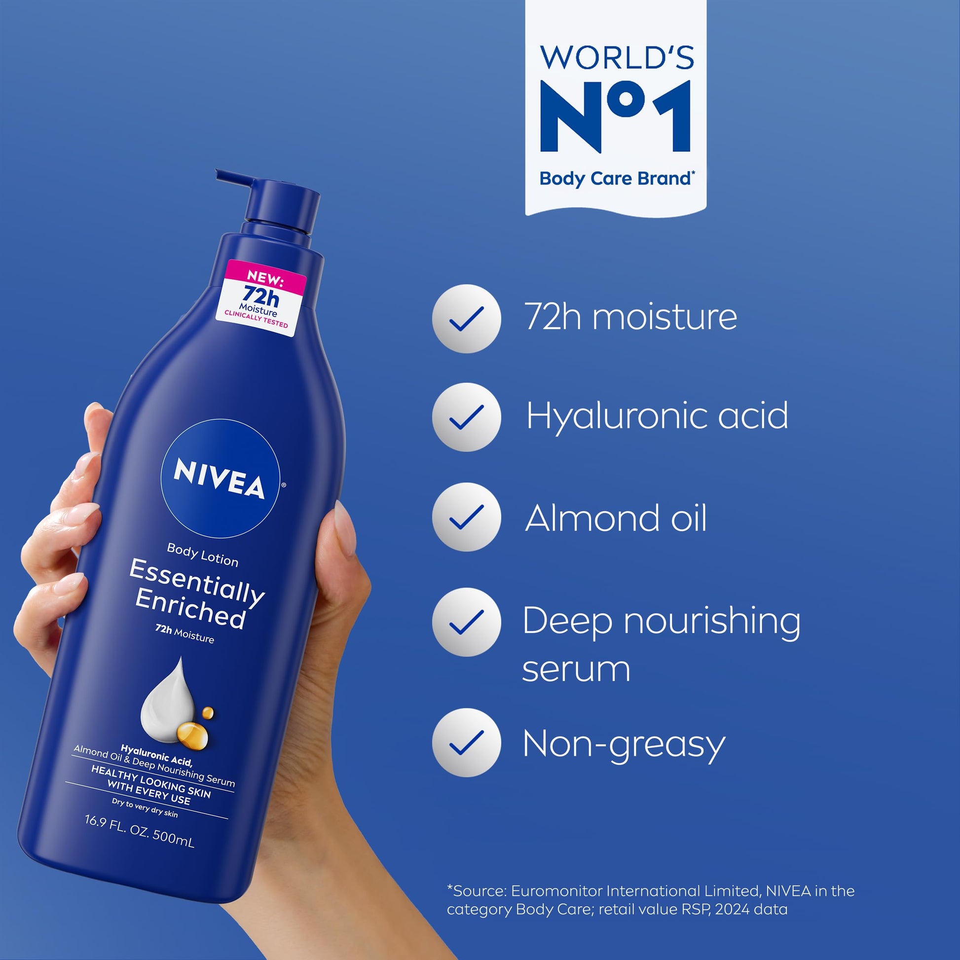 NIVEA Essentially Enriched Body Lotion for Dry Skin, Pack of 2, 16.9 Fl Oz Pump Bottles